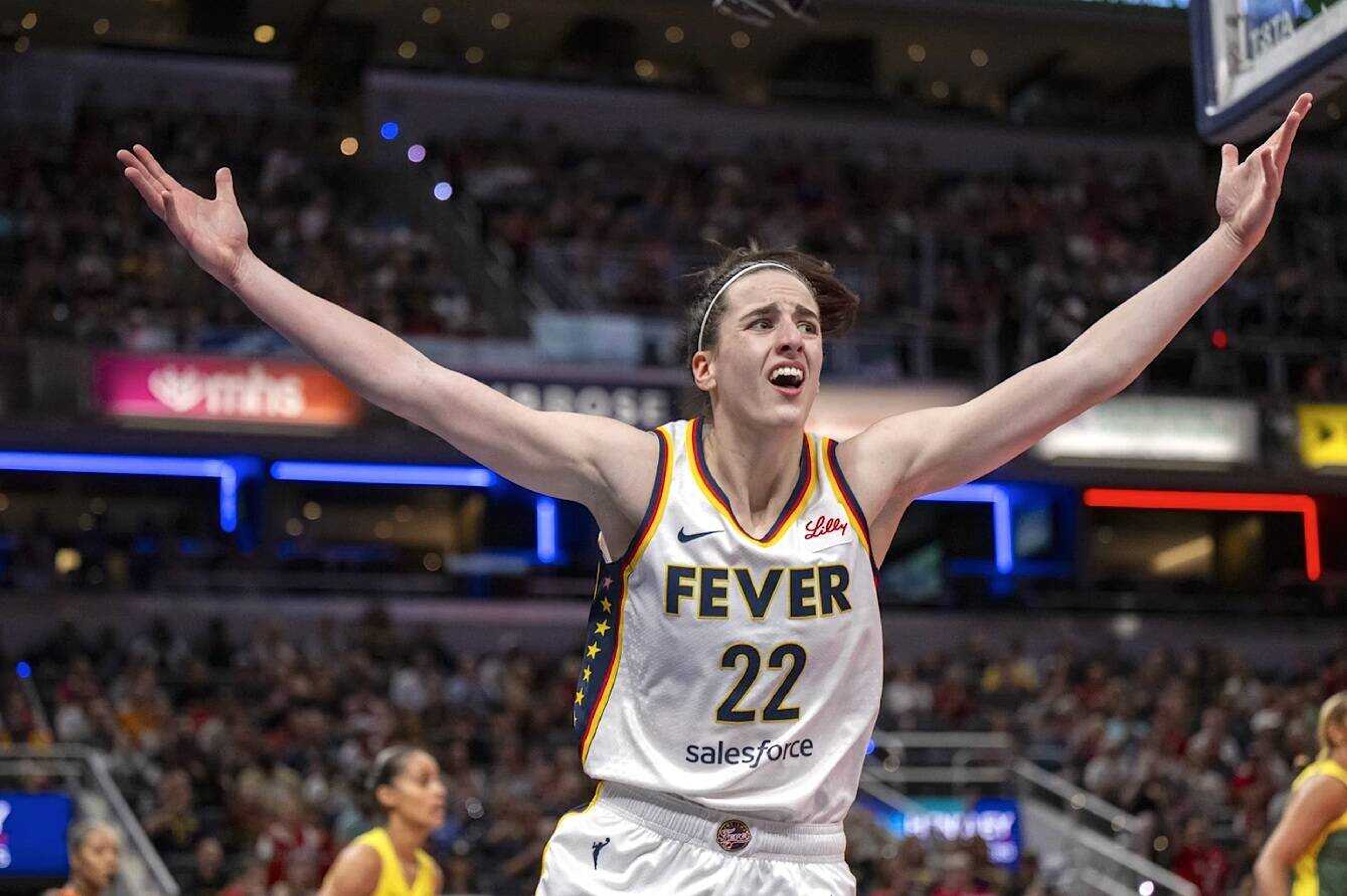 Indiana Fever guard Catalin Clark reacts after scoring a basket in a recent game in Indianapolis. 