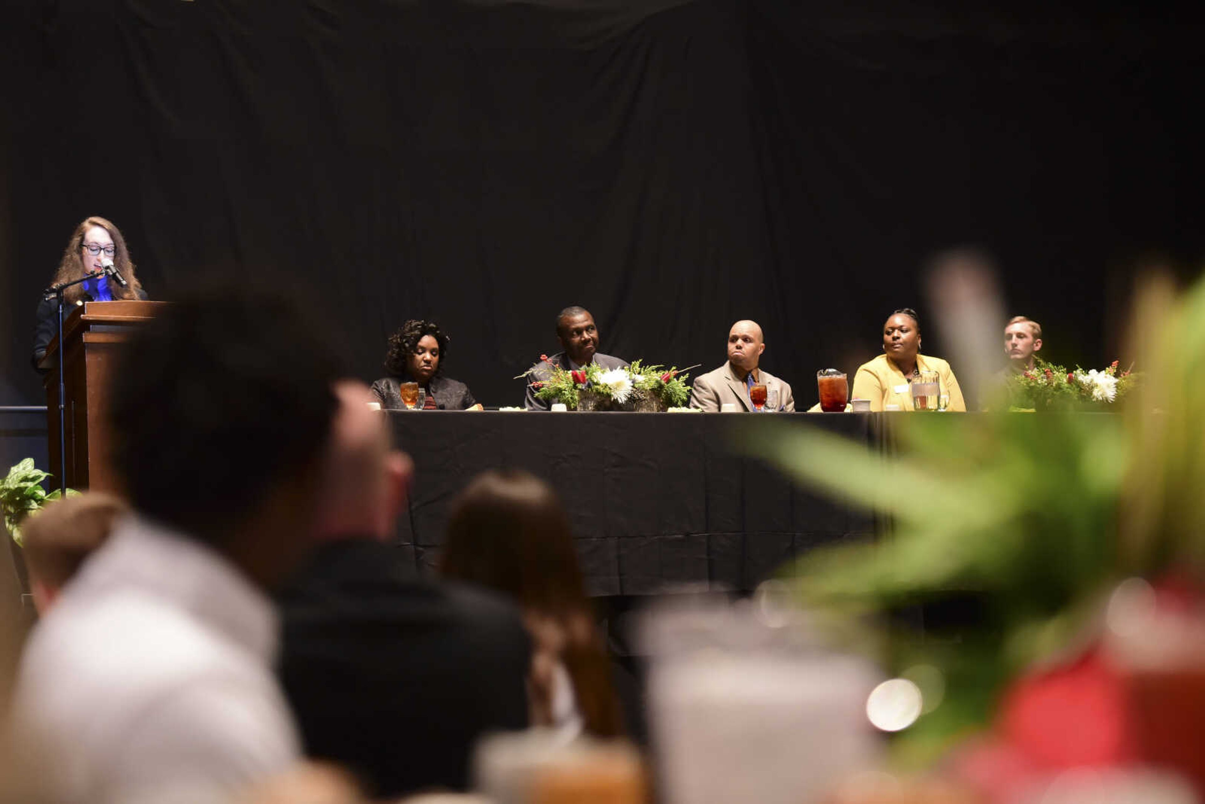 Peyton Mogley, President of Student Government, speaks during the Dr. Martin Luther King, Jr. Celebration Dinner Wednesday, Jan. 18, 2017 at the Show Me Center in Cape Girardeau.