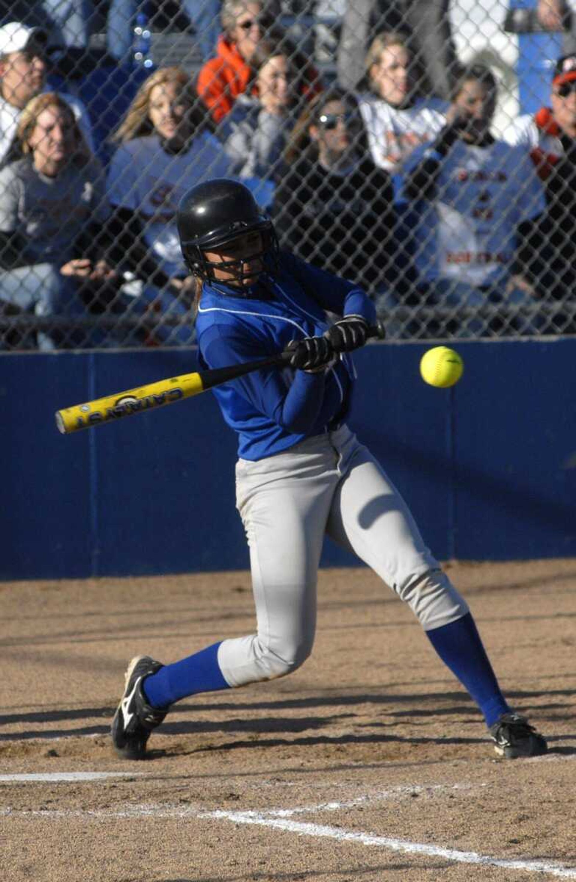 CHUCK WU ~ cwu@semissourian.com
Brooke Glastetter of Notre Dame strikes the ball againist Platte County in the 6th inning.