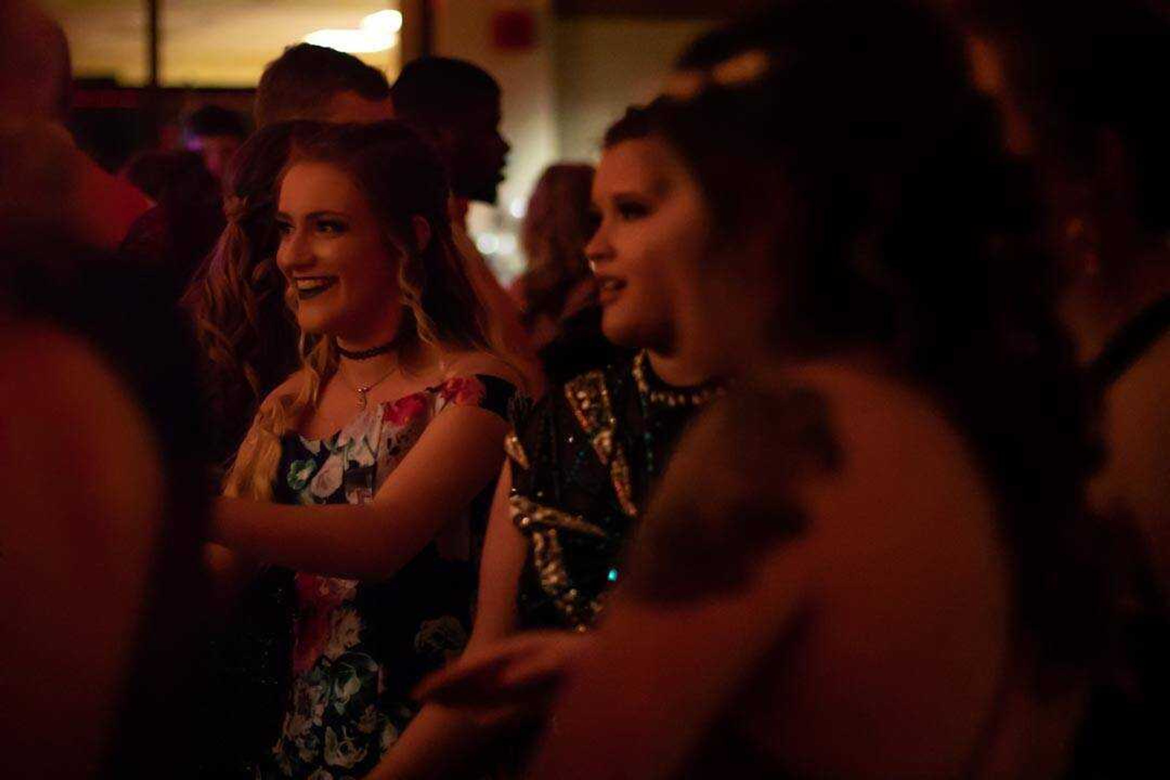 Regan Swain, left, dances with classmates at Chaffee High School's prom&nbsp;Saturday, April 6, 2019,&nbsp;at the University Ballroom.