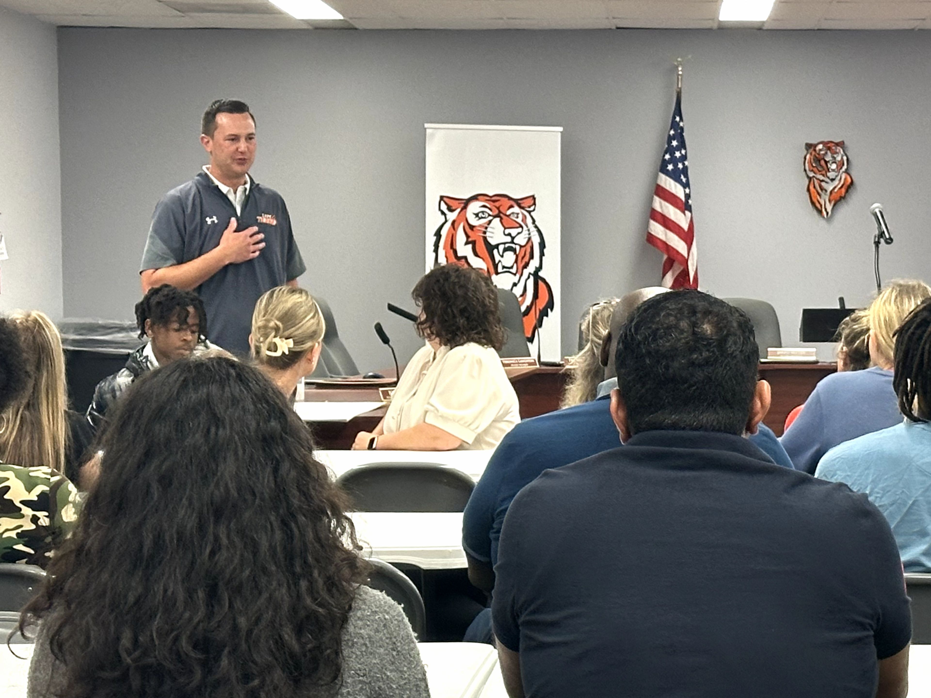 Cape Girardeau Public Schools deputy superintendent for K-12 education Brice Beck speaks with students and parents at the Student Youth Council Committee kickoff luncheon Sept. 24 at the district administrative offices building in Cape Girardeau. 