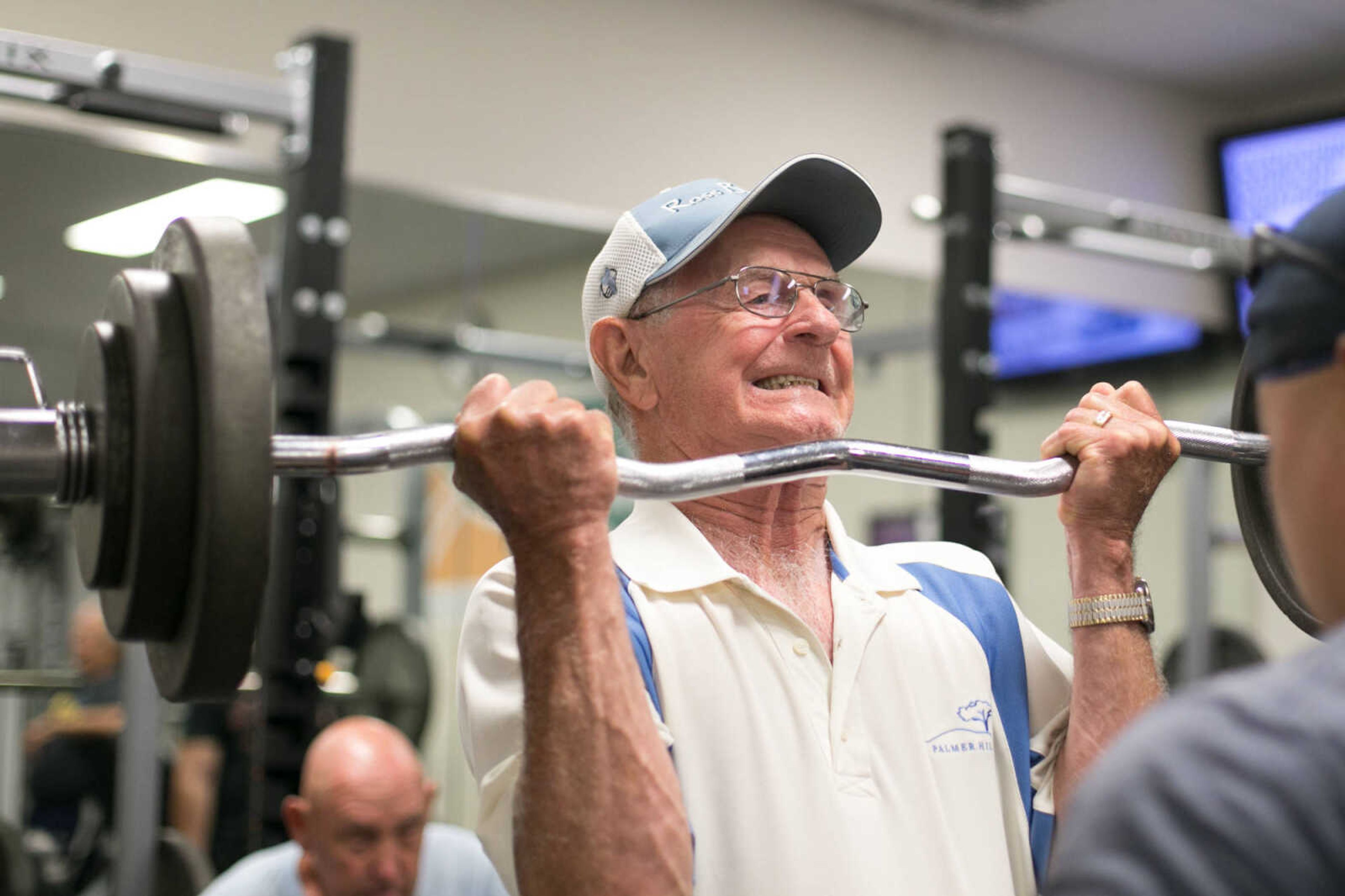 GLENN LANDBERG ~ glandberg@semissourian.com

Robert Declerck performs his third and final attempt at the arm curl during the weightlifting portion of the Southeast Missouri Senior Games in Perryville, Missouri Wednesday, Aug. 19, 2015.