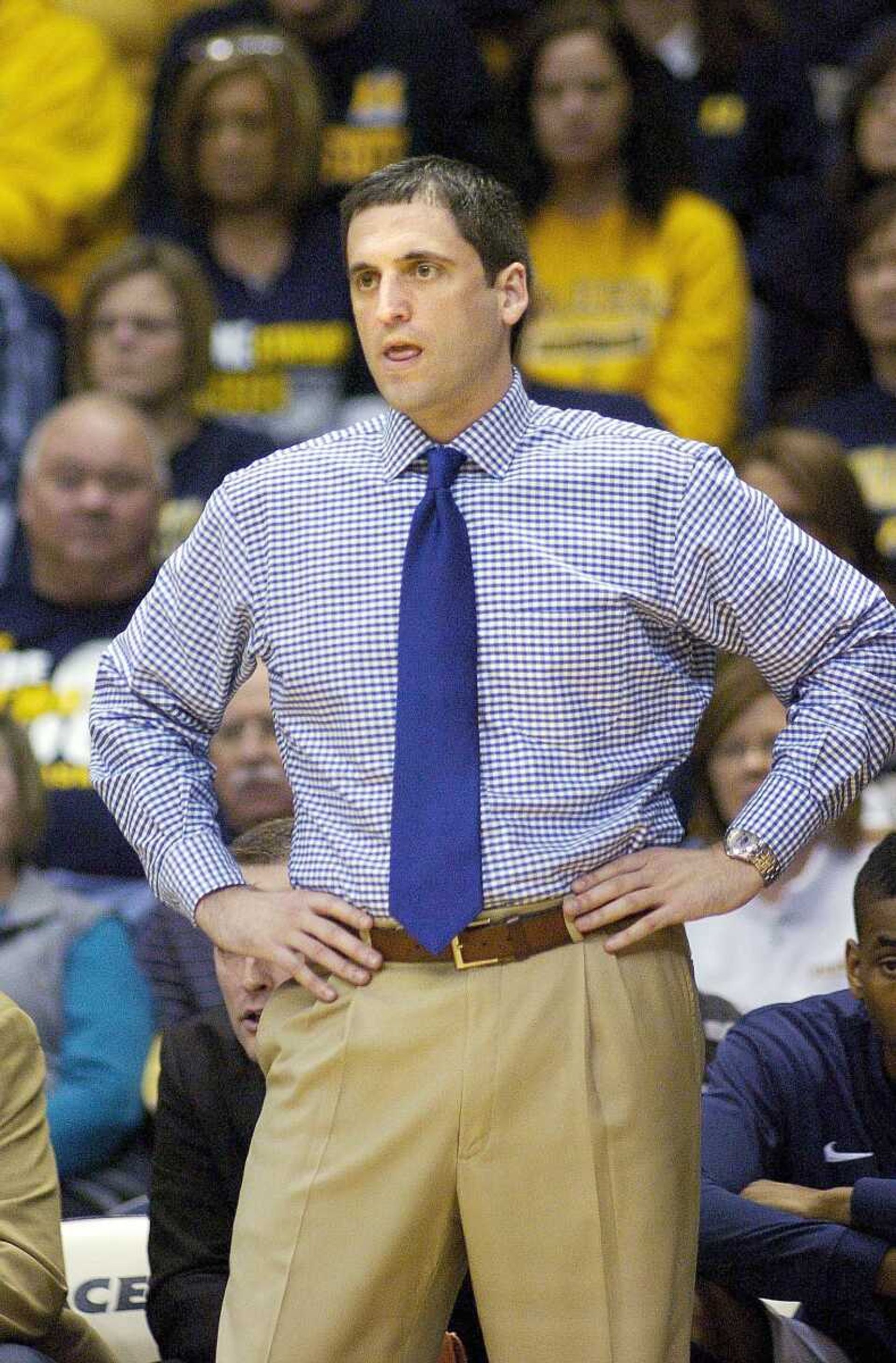 Murray State head coach Steve Prohm watches the action from the sidelines in the first half of an NCAA college basketball game on Saturday, Jan. 28, 2012, in Murray, Ky. (AP Photo/Stephen Lance Dennee)