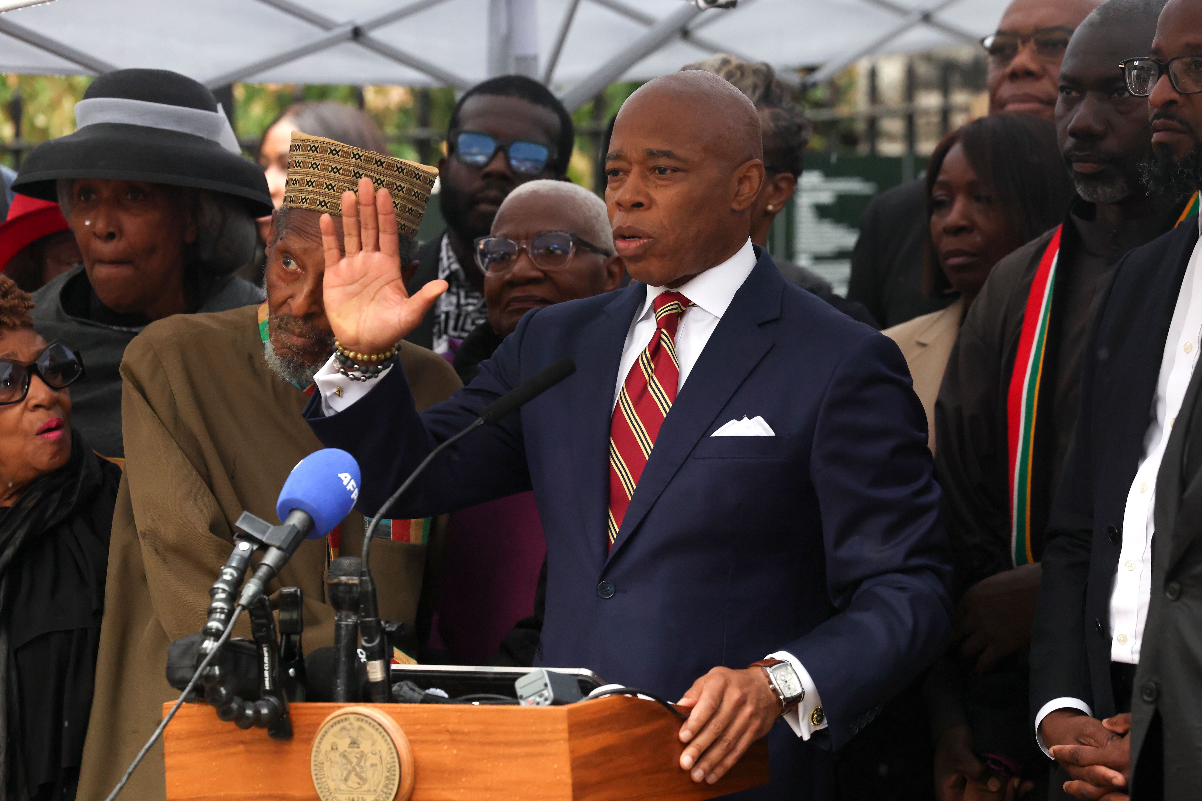 New York City Mayor Eric Adams speaks during a news conference outside Gracie Mansion, Thursday, Sept. 26, 2024, in New York. (AP Photo/Yuki Iwamura)