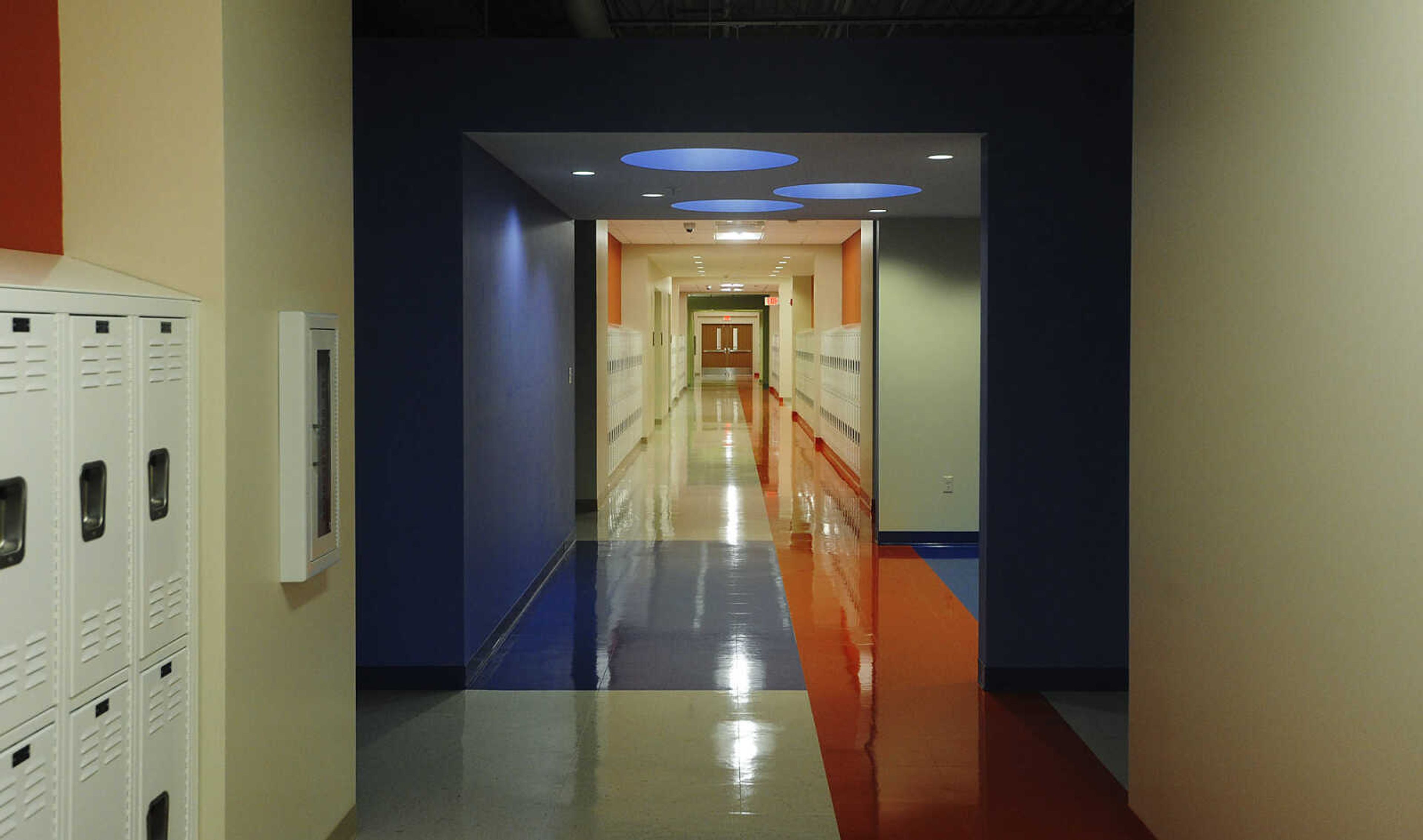 Lockers line the hallway on the second floor of the new Franklin Elementary School in Cape Girardeau. Work is on schedule for the school to be ready for students at the start of the school year.