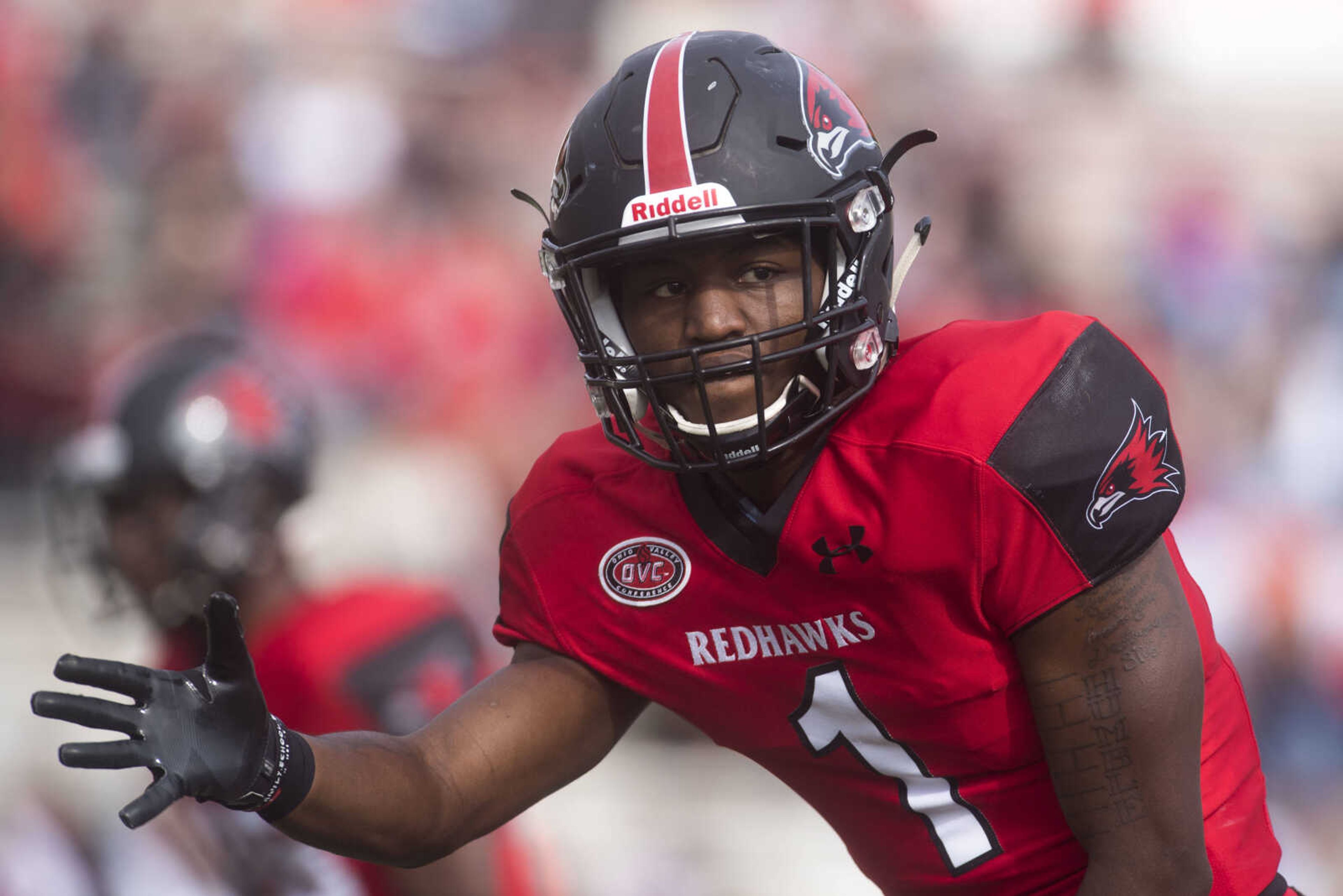 Southeast Missouri State cornerback Al Young prepares for a snap Saturday, Nov. 3, 2018, during a game against Tennessee State at Houck Stadium in Cape Girardeau.