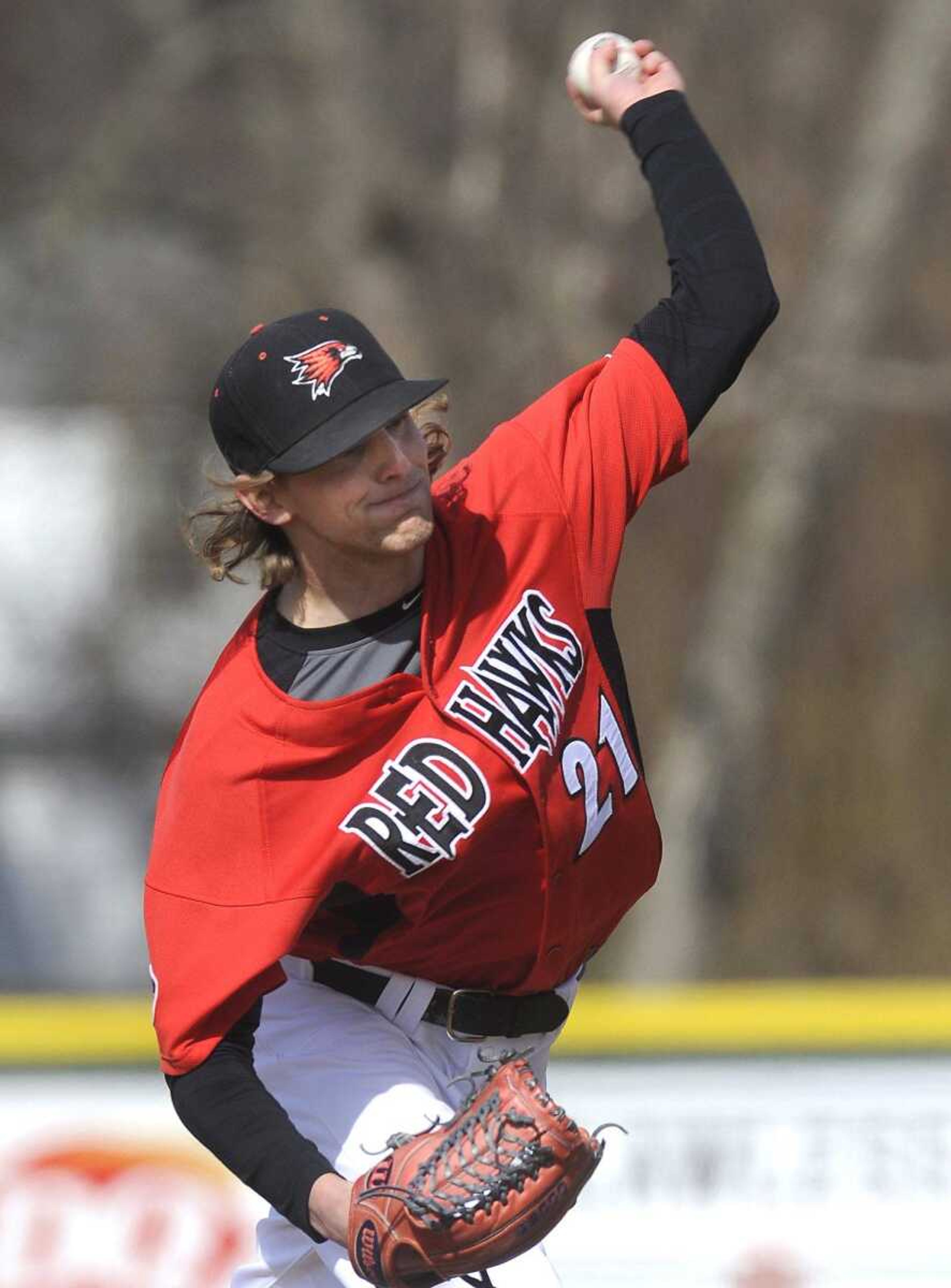 Southeast Missouri State starter Alex Winkelman pitches during the 2015 season at Capaha Field. Winkelman, who was a junior, was selected by the Houston Astros in the 21st round of the recent MLB Draft, signed and assigned to the Greeneville Astros, for which he pitched two scoreless innings in his professional debut Tuesday night. (Fred Lynch)