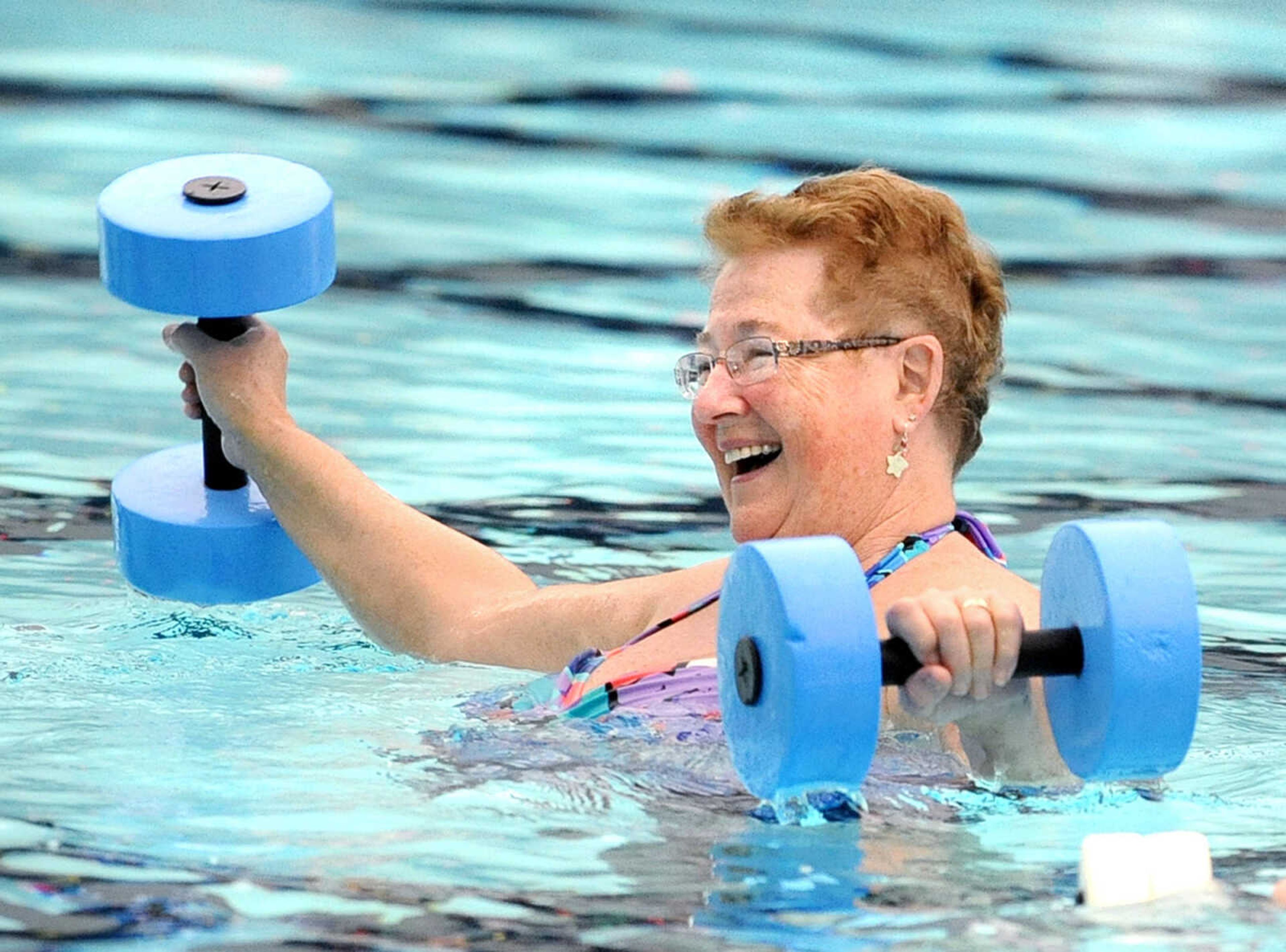 LAURA SIMON ~ lsimon@semissourian.com
Joyce Daniels has a laugh with her fellow classmates during Wednesday's water aerobics class at the Bubble in Cape Girardeau.