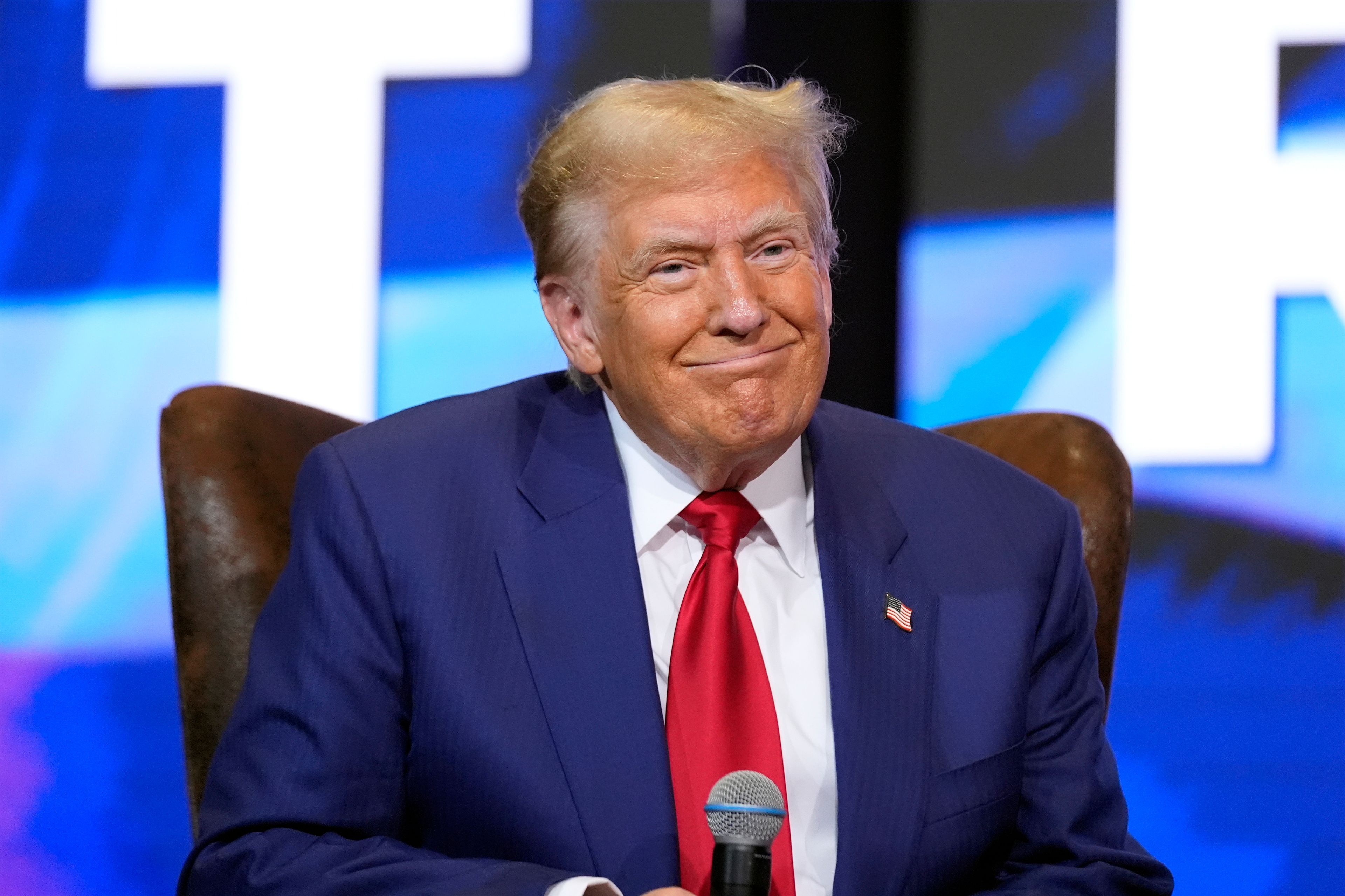 Republican presidential nominee former President Donald Trump speaks at a faith town hall with Georgia Lt. Gov. Burt Jones at Christ Chapel Zebulon, Wednesday, Oct. 23, 2024, in Zebulon, Ga. (AP Photo/Alex Brandon)