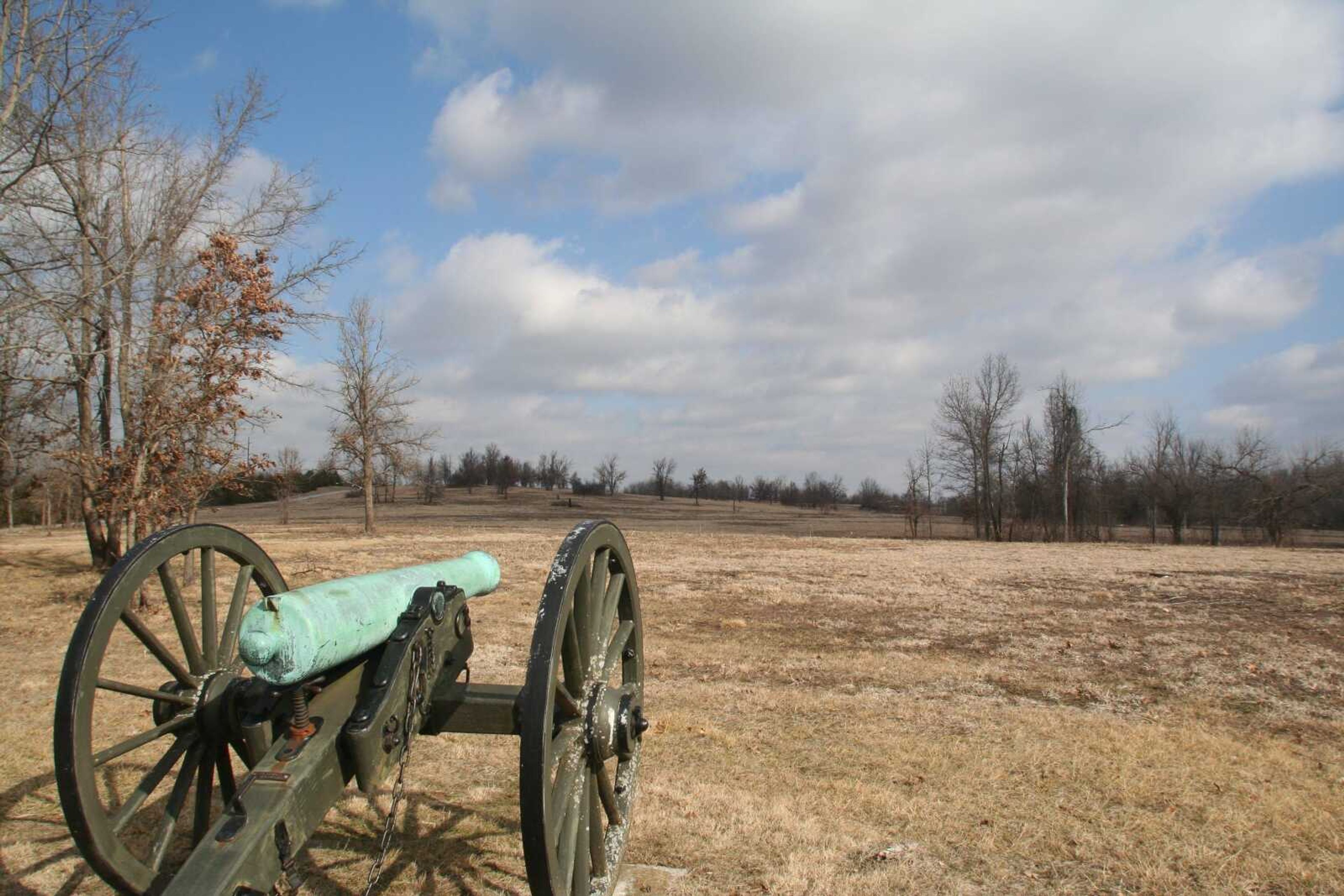 A cannon at Wilson's Creek National Battlefield in Republic points up Bloody Hill, where the first Union general died in the Civil War.