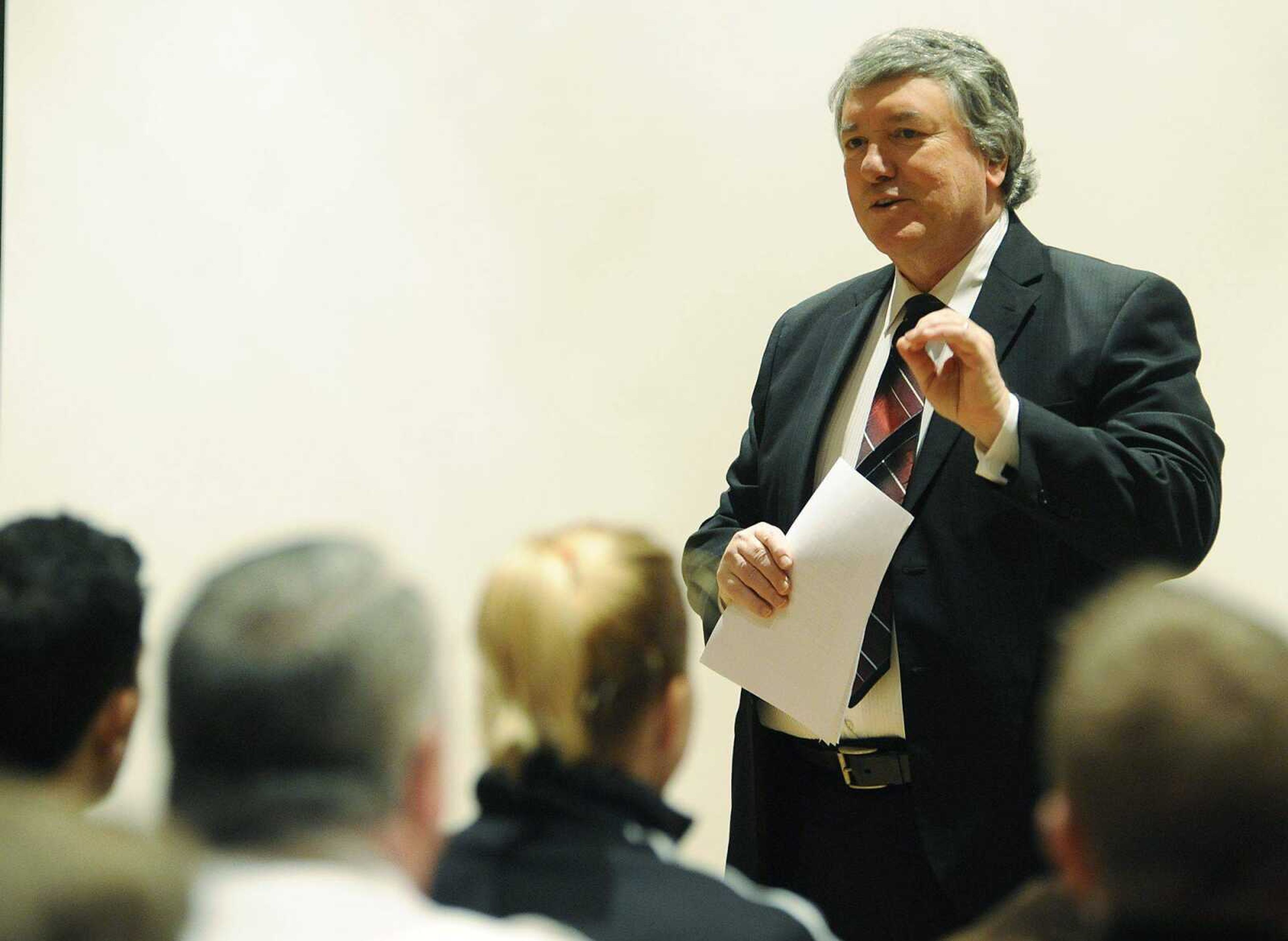 George Lombardi, the director of the Missouri Department of Corrections, gives the keynote address at Southeast Missouri State University's 38th annual Criminal Justice Day Wednesday, March 6, at University Center. (ADAM VOGLER)