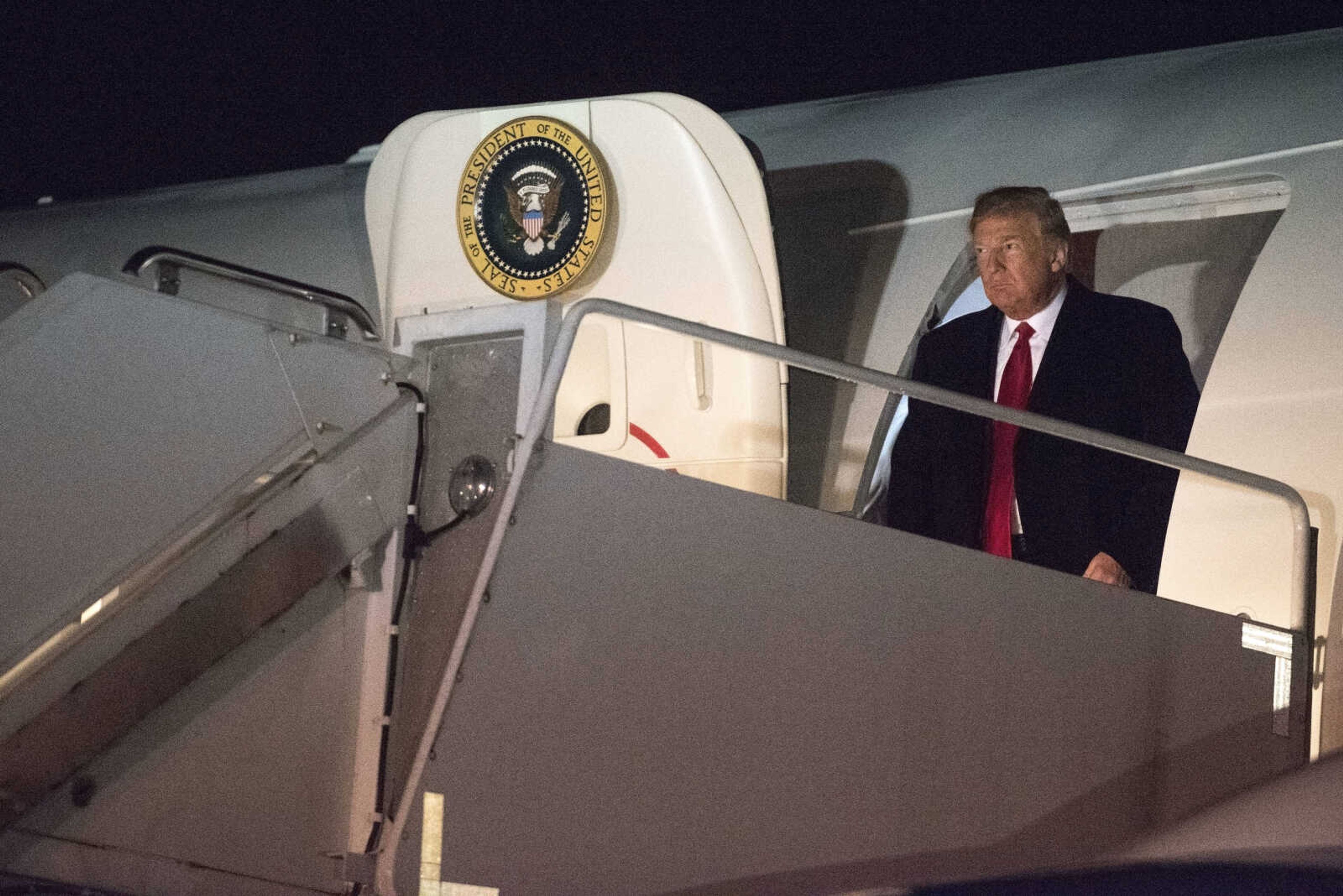 President Donald Trump steps off of Air Force One after landing at Cape Girardeau Regional Airport on&nbsp;Monday, Nov. 5, 2018,&nbsp;for a Make America Great Again rally.