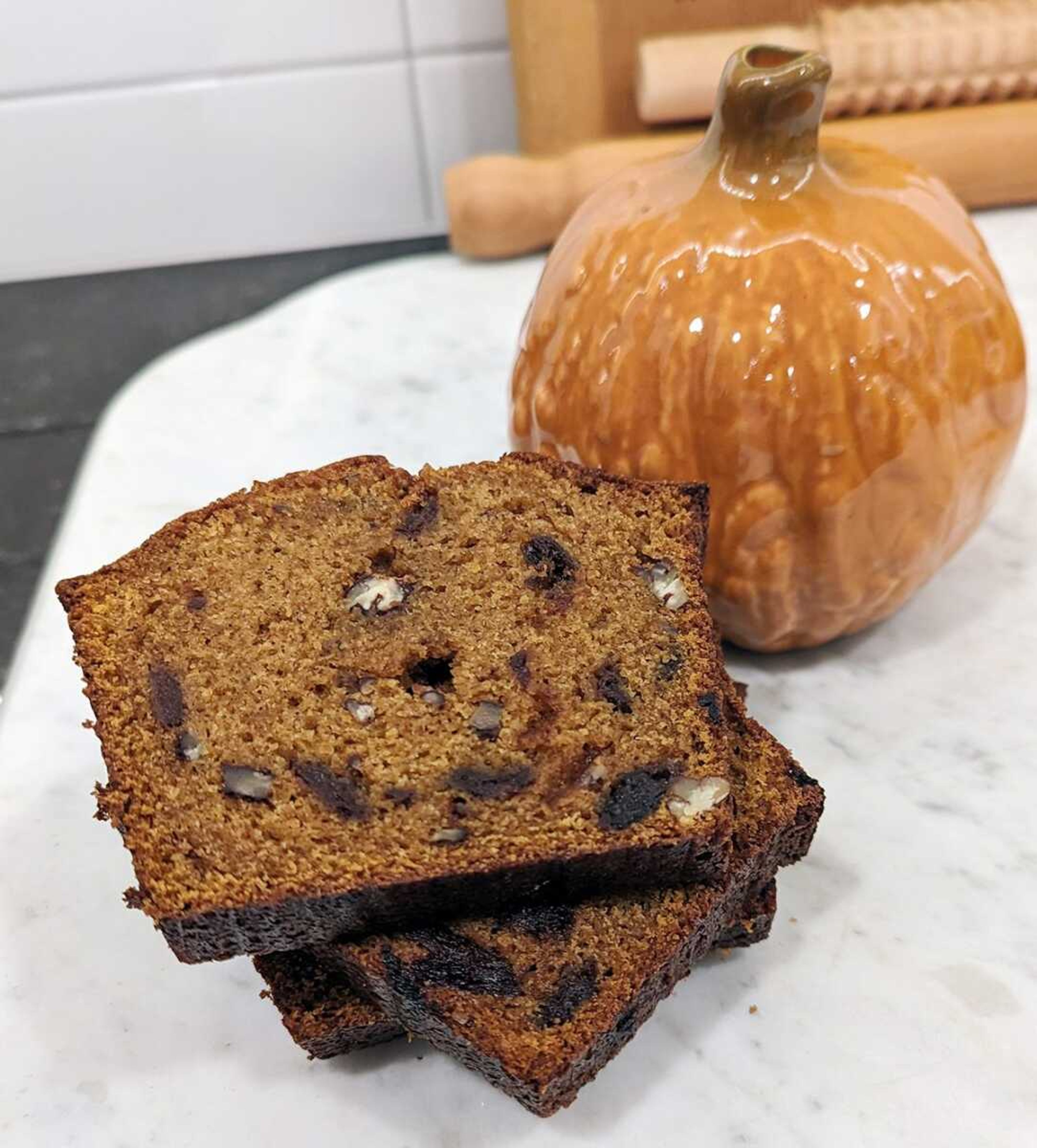 A modern take on pumpkin bread, this five spice version with dried cherries and pecans is made with whole wheat flour and malted milk powder to produce a loaf with a finer crumb than most quick breads.