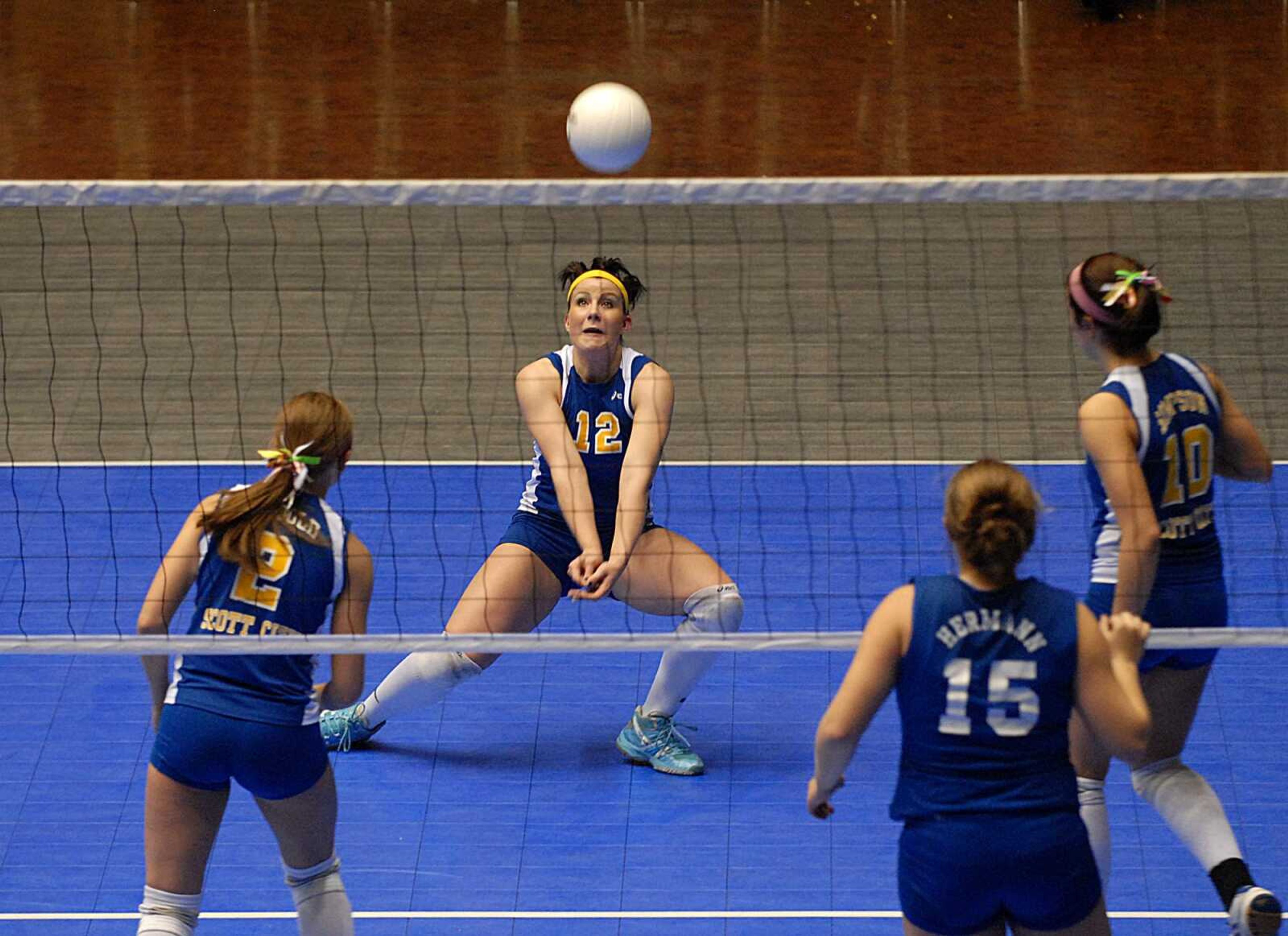 AARON EISENHAUER ~ aeisenhauer@semissourian.com
Anna Laitinen gets under the ball during the second game of the Class 2 championship match against Hermann.