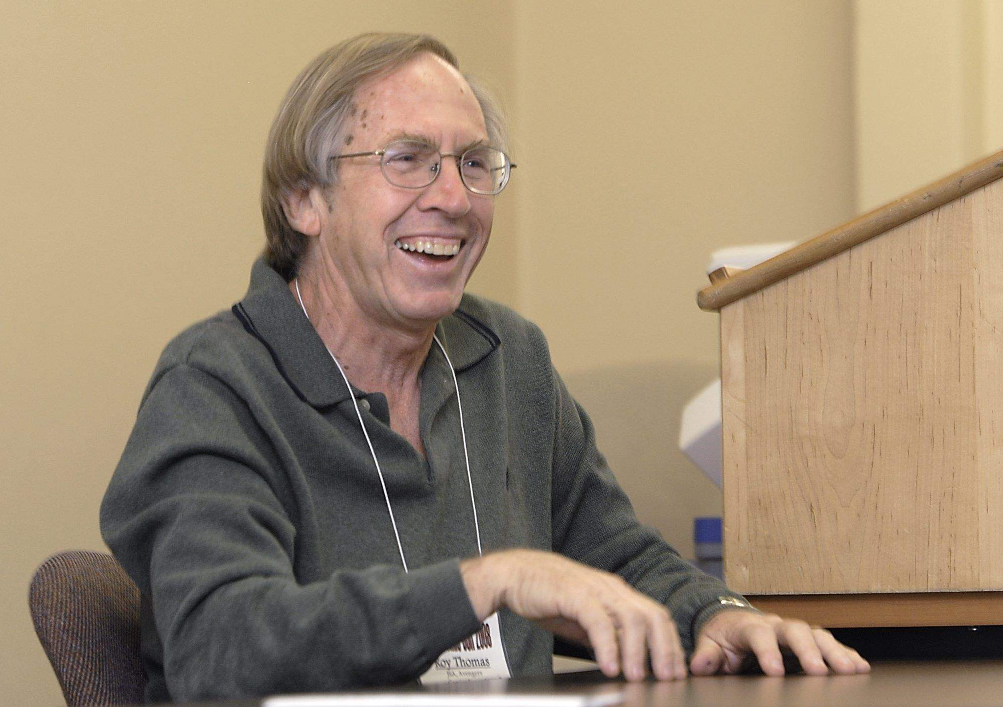 Roy Thomas talks about writing comic books and his association with Marvel Comics at Cape Comic Con on April 28, 2008. Thomas is possibly best known for introducing the pulp magazine hero Conan the Barbarian to American comics. 