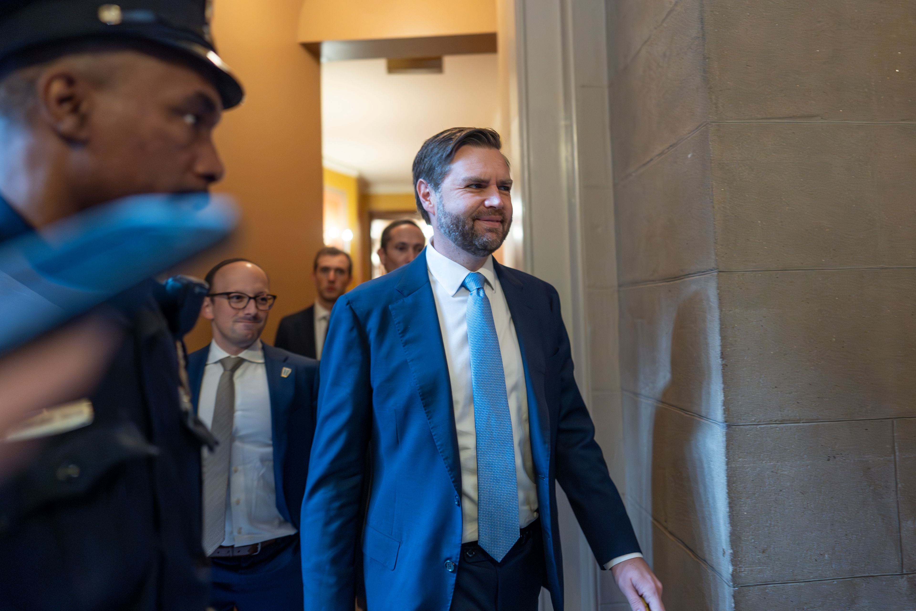 Vice President-elect JD Vance, still a Republican senator from Ohio, walks from a private meeting with President-elect Donald Trump's nominee to be attorney general, former Rep. Matt Gaetz, R-Fla., at the Capitol in Washington, Wednesday, Nov. 20, 2024. (AP Photo/J. Scott Applewhite)