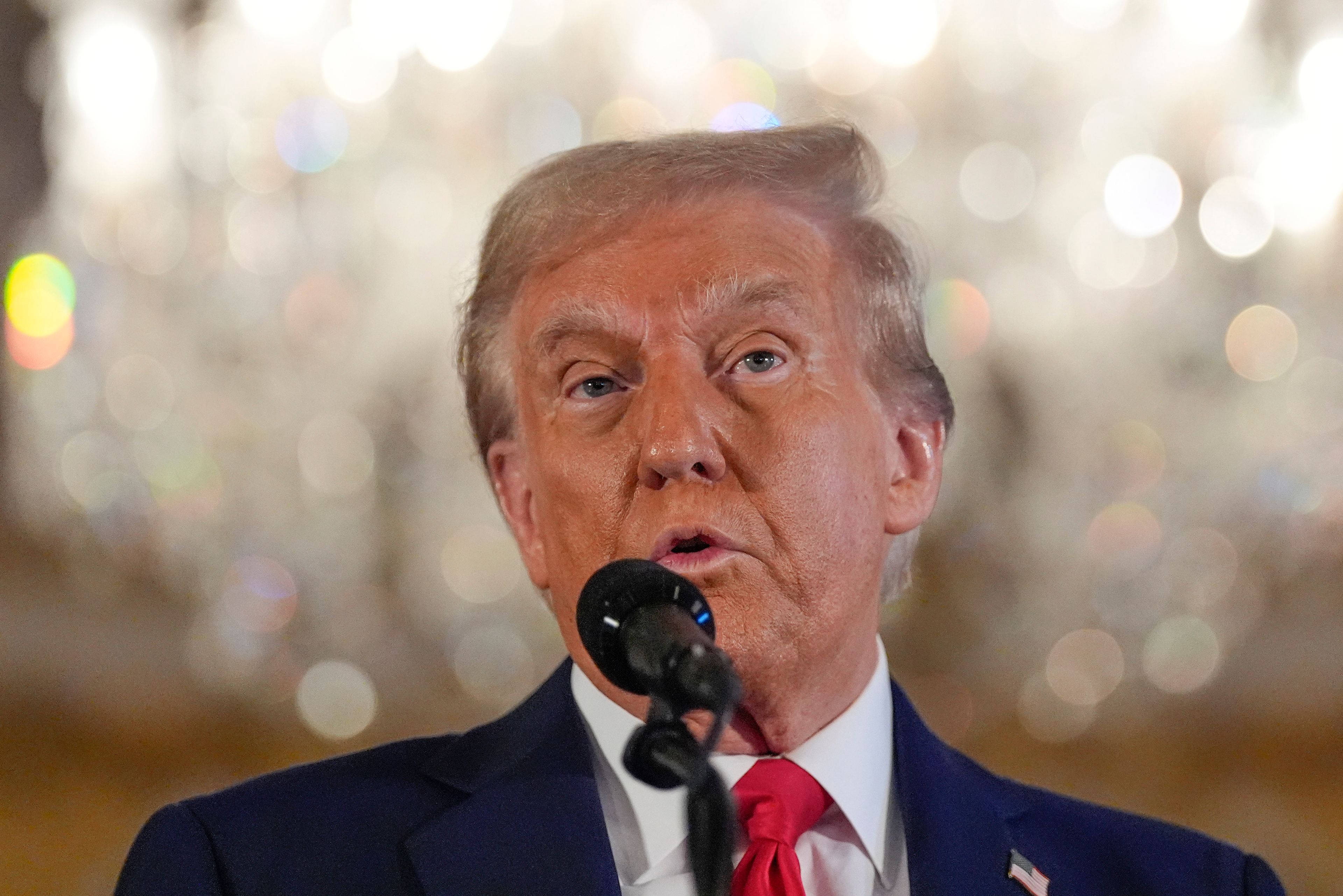 Republican presidential nominee former President Donald Trump speaks during a news conference at his Mar-a-Lago estate, Tuesday, Oct. 29, 2024, in Palm Beach, Fla. (AP Photo/Julia Demaree Nikhinson)