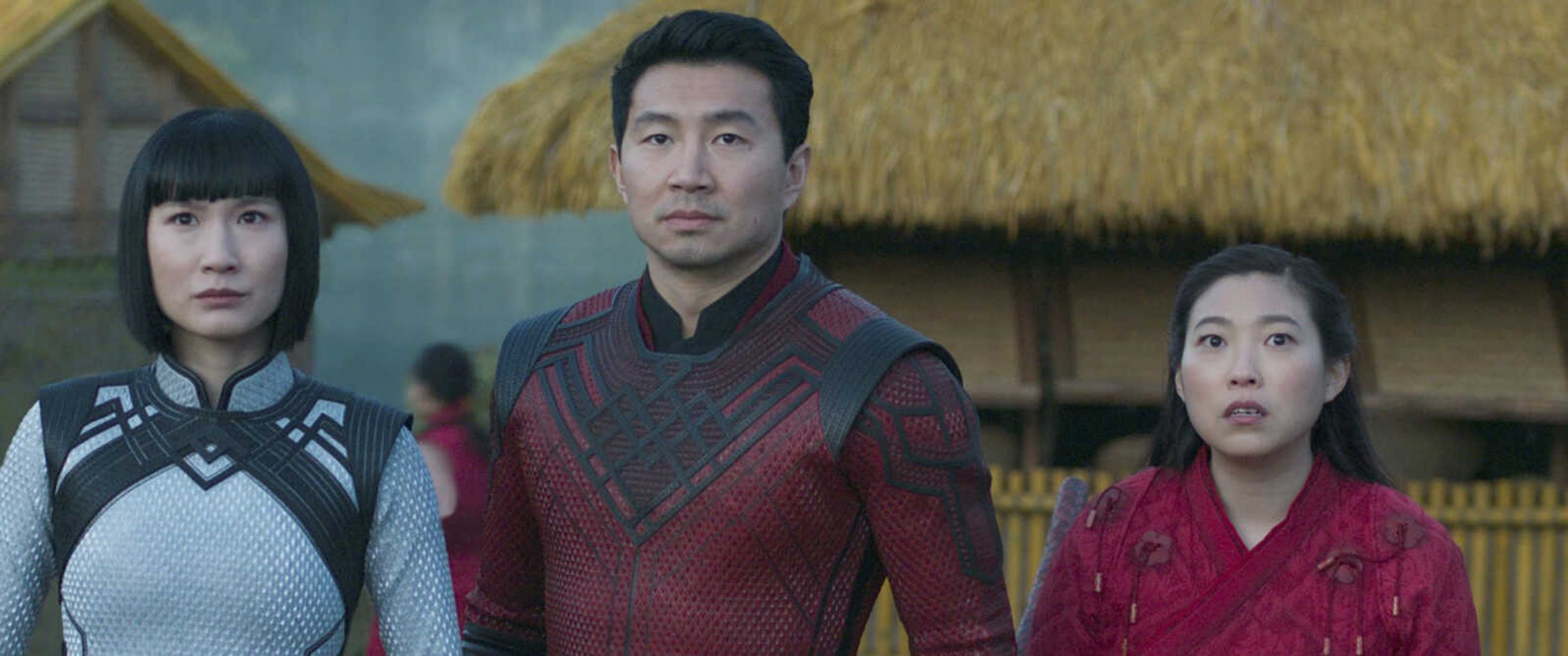 Meng'er Zhang, Simu Liu and Awkwafina in a scene from "Shang-Chi and the Legend of the Ten Rings," which opens today.