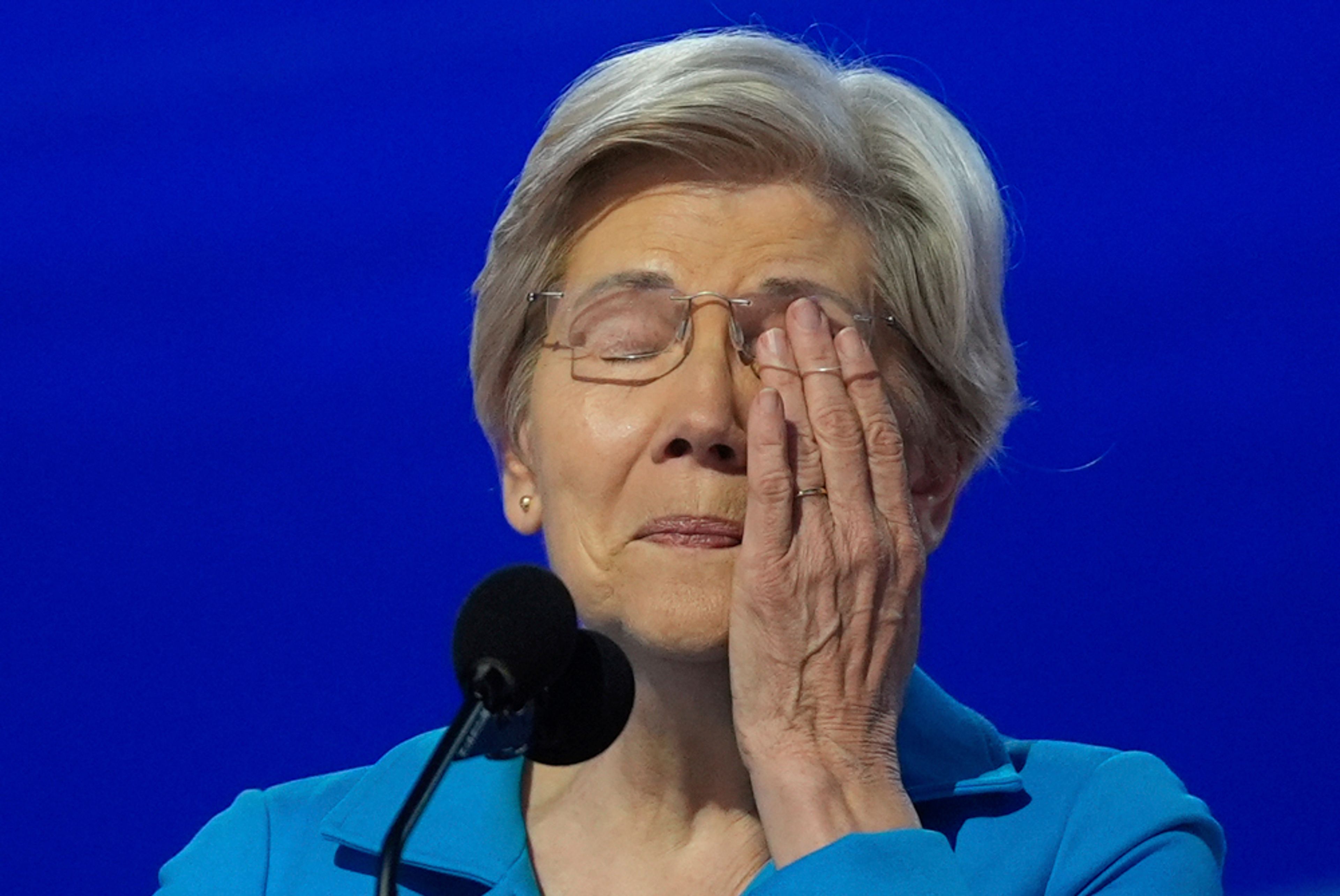 Sen. Elizabeth Warren, D-Mass., speaks during the Democratic National Convention Thursday, Aug. 22, 2024, in Chicago. (AP Photo/Erin Hooley)