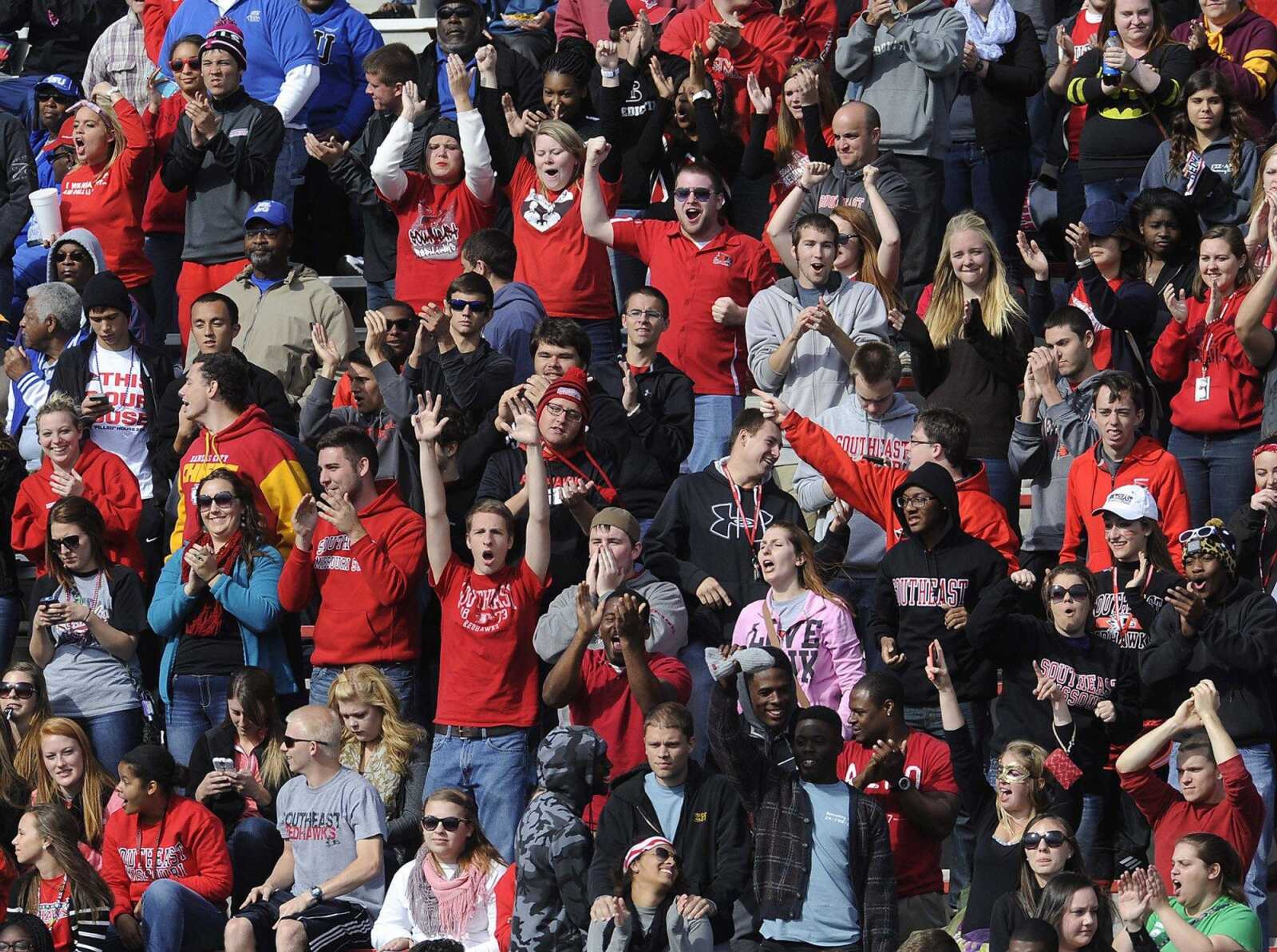 Southeast Missouri State fans cheer for the Redhawks against Tennessee State Saturday, Oct. 4, 2014 at Houck Stadium. (Fred Lynch)