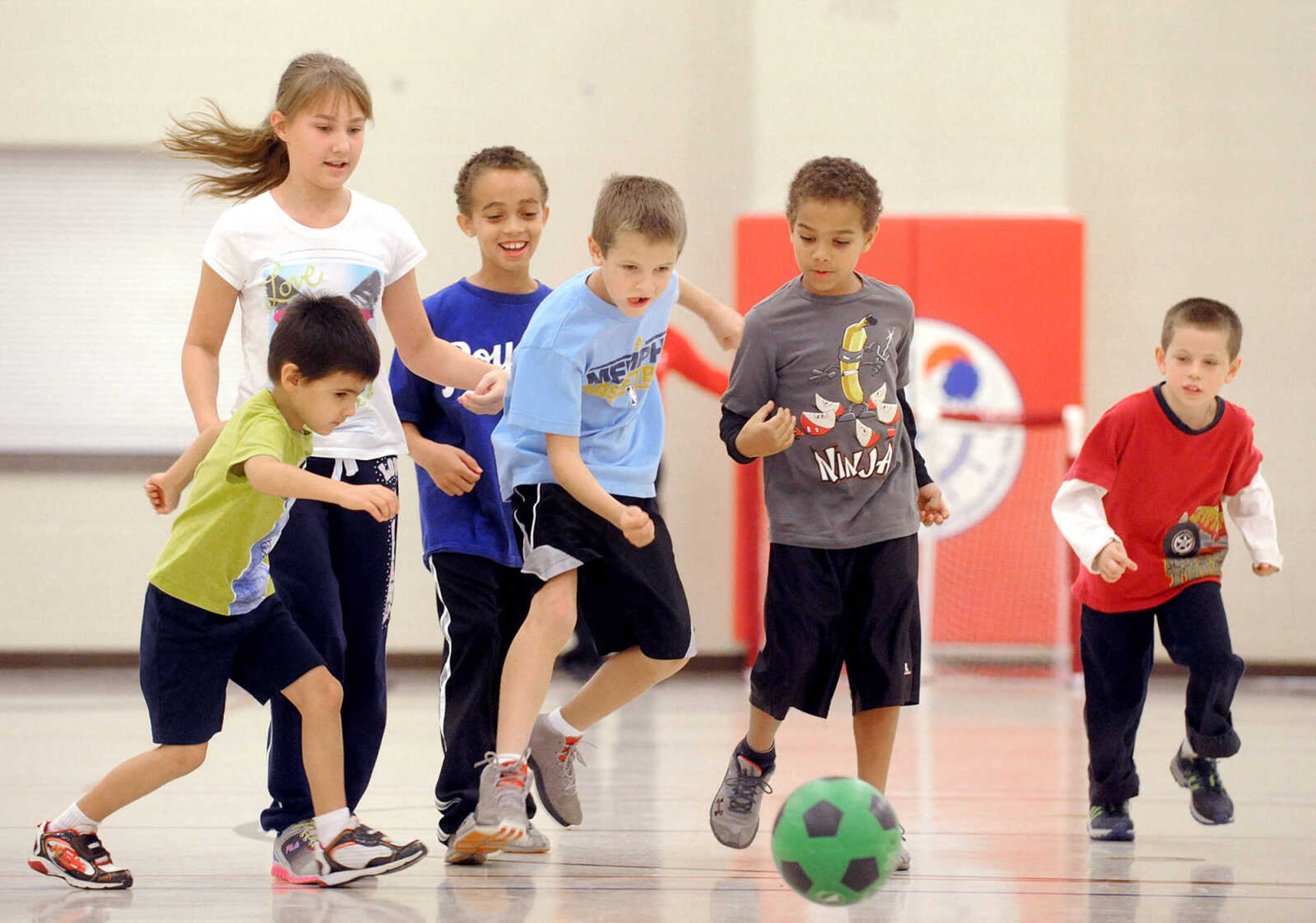 LAURA SIMON ~ lsimon@semissourian.com

From left, Vincent Ripley, Riley Holdiness, Noah McMullen, Andrew Greene, Nate McMullen and Deklin Shannon play sideline soccer, Friday, Nov. 1, 2013, during their homeschool physical education class at Shawnee Park Center in Cape Girardeau.