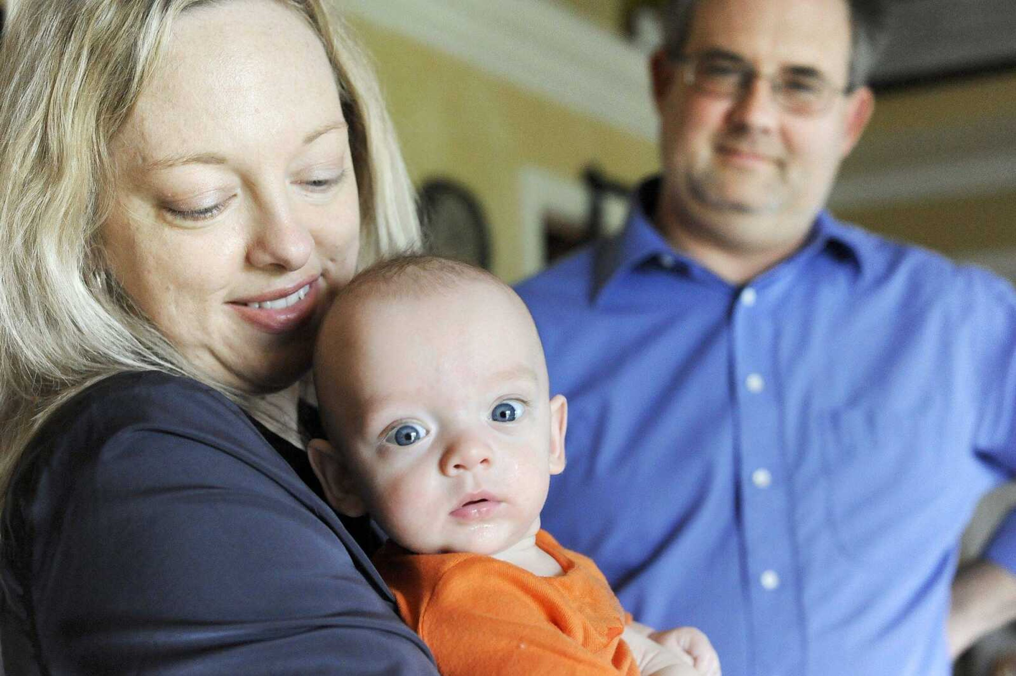 Jim and Anna Phillips with their son, Jack, on Wednesday inside their Cape Girardeau home. Jack was born April 19 at 29 just weeks and weighed just 2   pounds. (Laura Simon)