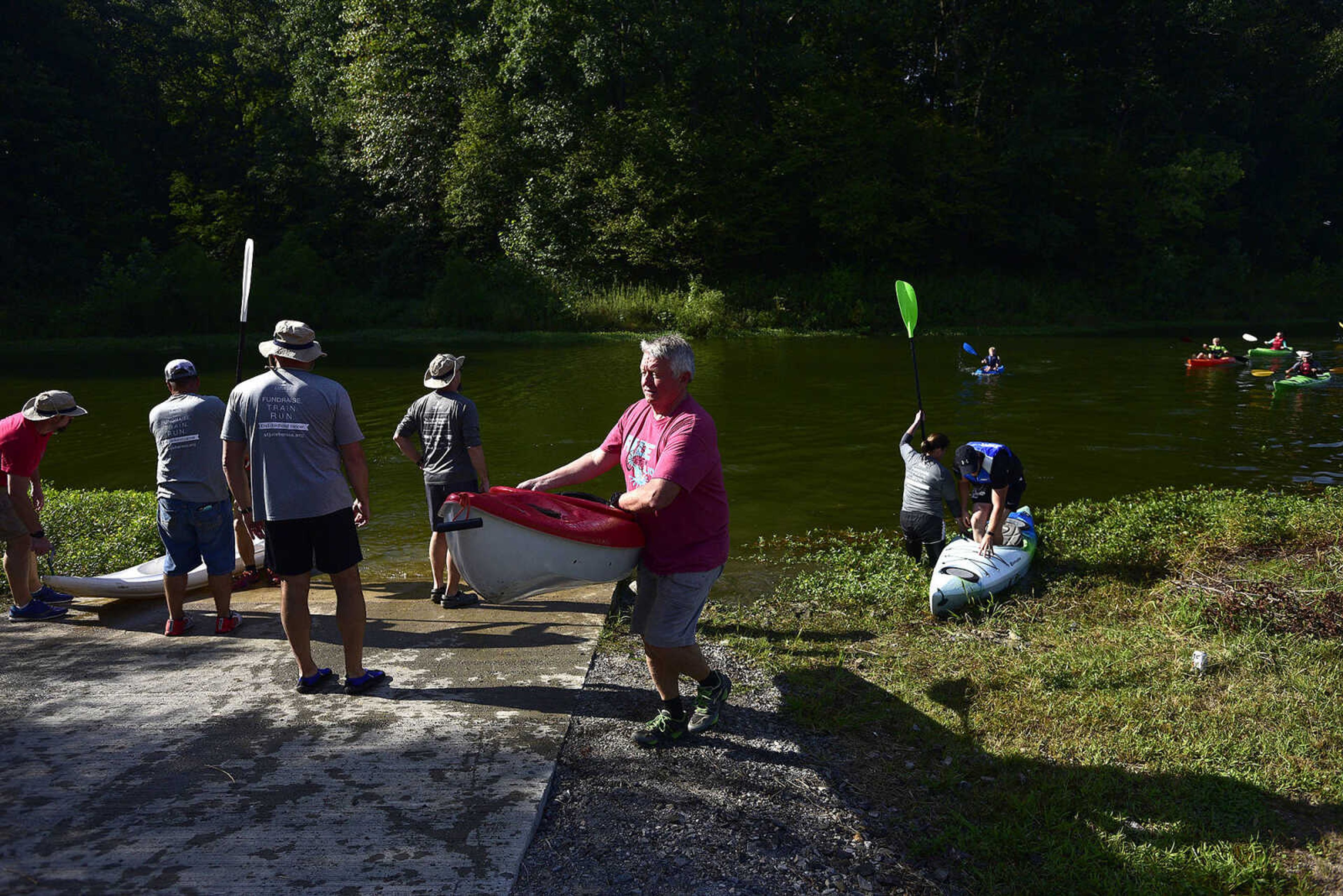 People kayak on Lake Boutin during the first ever St. Jude Heroes Yak 'n Run on Saturday, Aug. 26, 2017, at Trail of Tears State Park. All proceeds from the event support St. Jude Children's Research Hospital