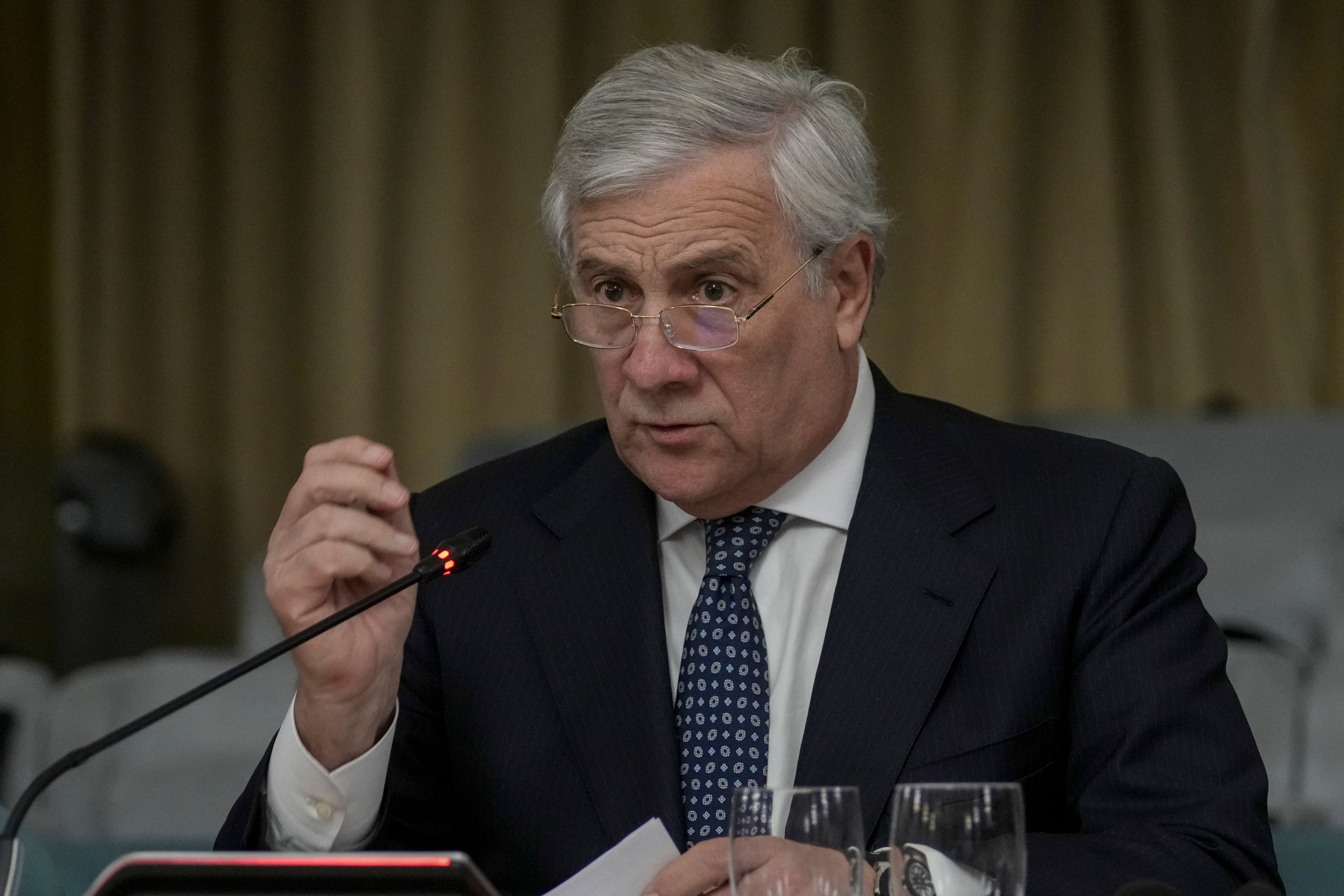 FILE - Italian Foreign Minister Antonio Tajani addresses the "Italy Ukraine business forum" in Rome, Nov. 20, 2024. (AP Photo/Andrew Medichini, File)