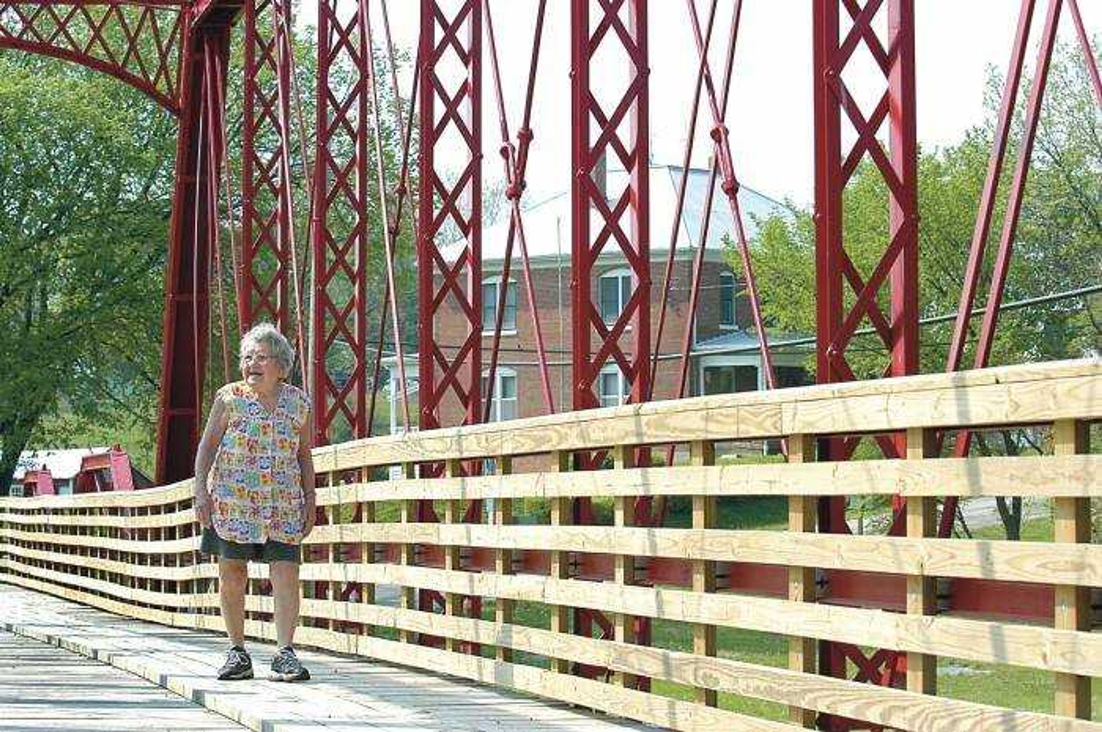 Alma Unterreiner, 86, talked about growing up near the Old Appelton bridge before it was destroyed in a flood 24 years ago. The small community of Appleton raised 20 percent of the money to restore the bridge. The town is having a dedication ceremony Saturday. (Diane L. Wilson)