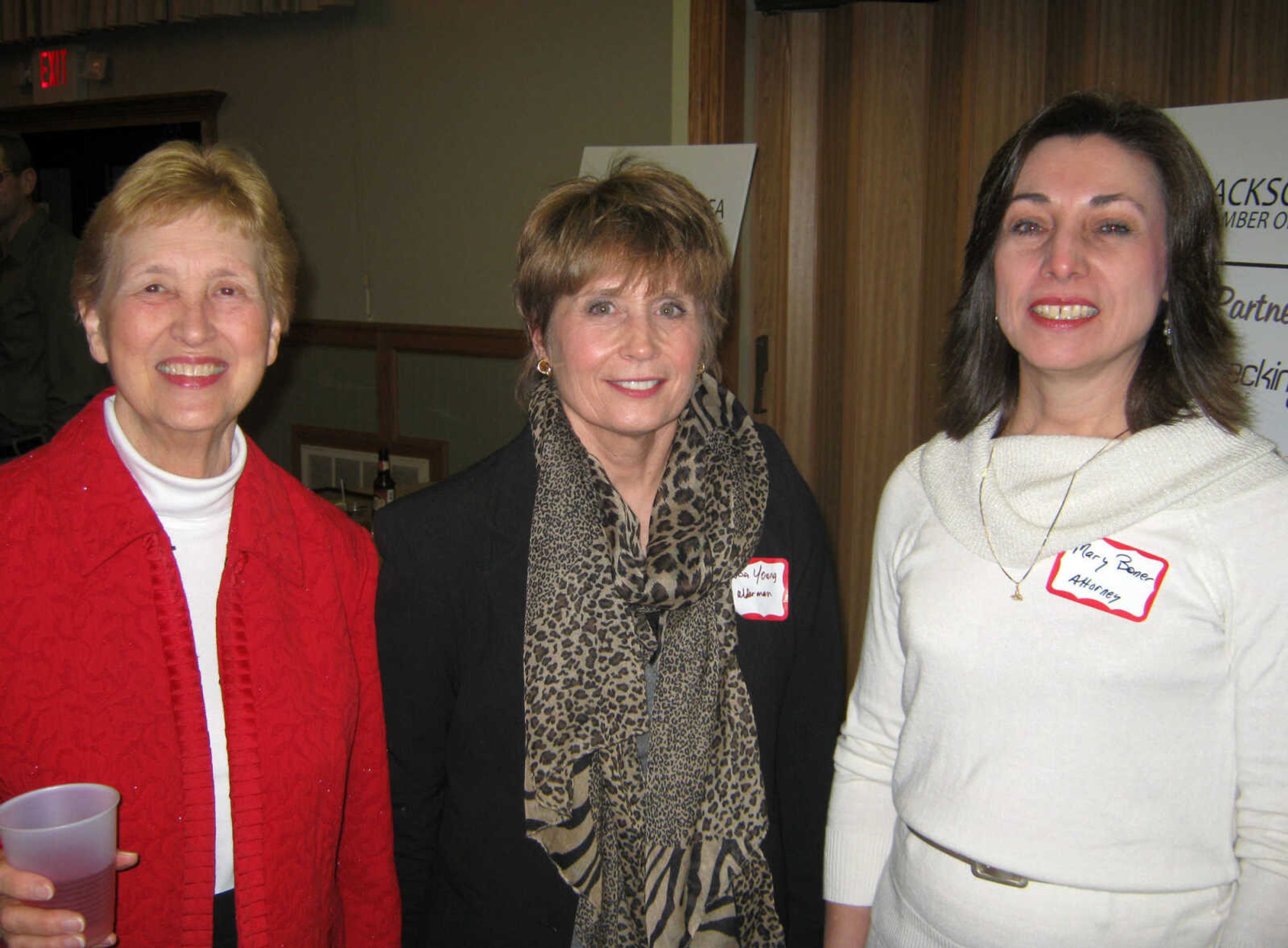 Jackson Mayor Barbara Lohr, left; Jackson alderman Wanda Young; and Mary Boner, Ludwig & Boner, LC pose at the Jackson Area Chamber of Commerce annual awards banquet, Jan. 11, at the the Knights of Columbus Hall in Jackson, Mo.