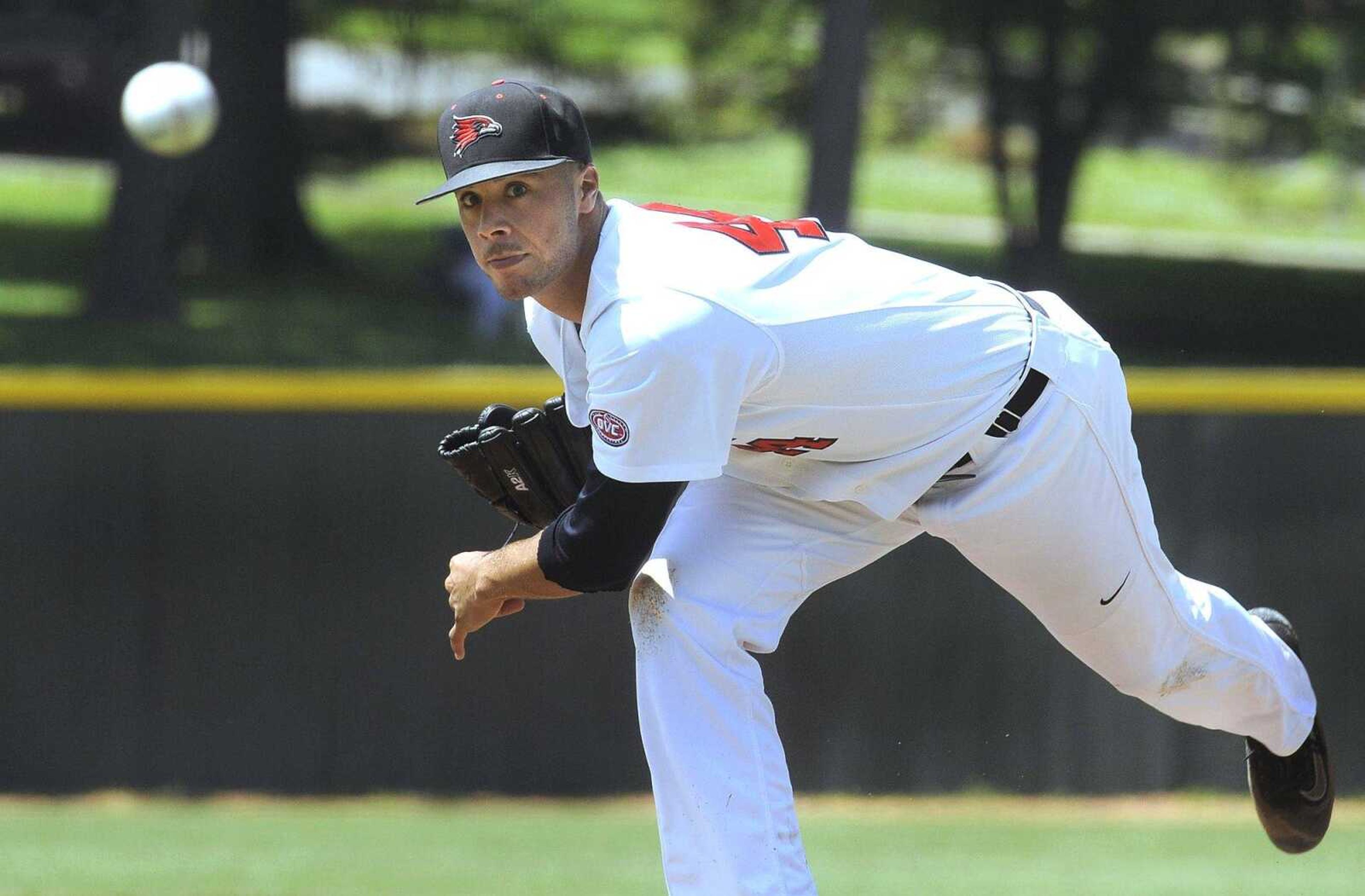 Southeast Missouri State starter Joey Lucchesi pitches during a game earlier this month at Capaha Field. The senior left-hander was voted the OVC Pitcher of the Year, retaining the title he won as a junior.