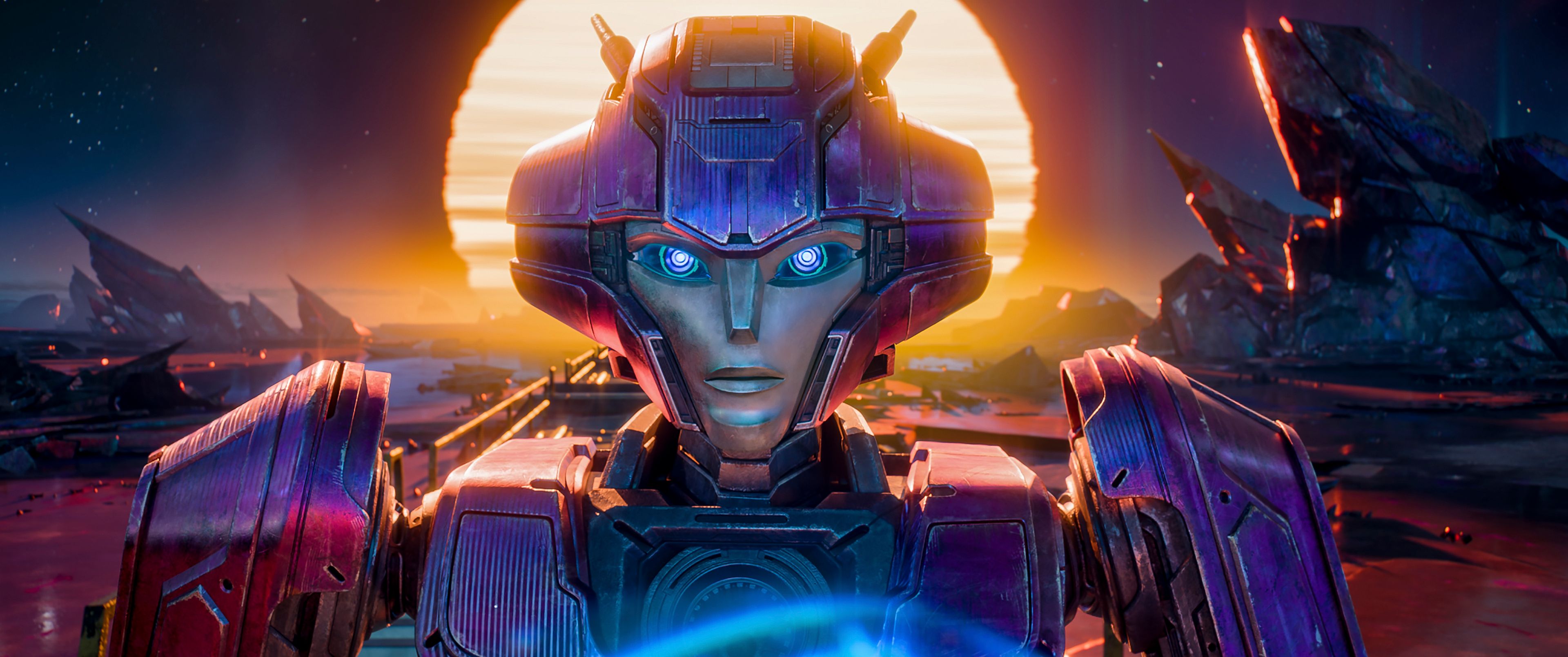 This image released by Paramount Pictures shows character Elita-1, voiced by Scarlett Johansson, in a scene from "Transformers One." (Paramount Pictures via AP)