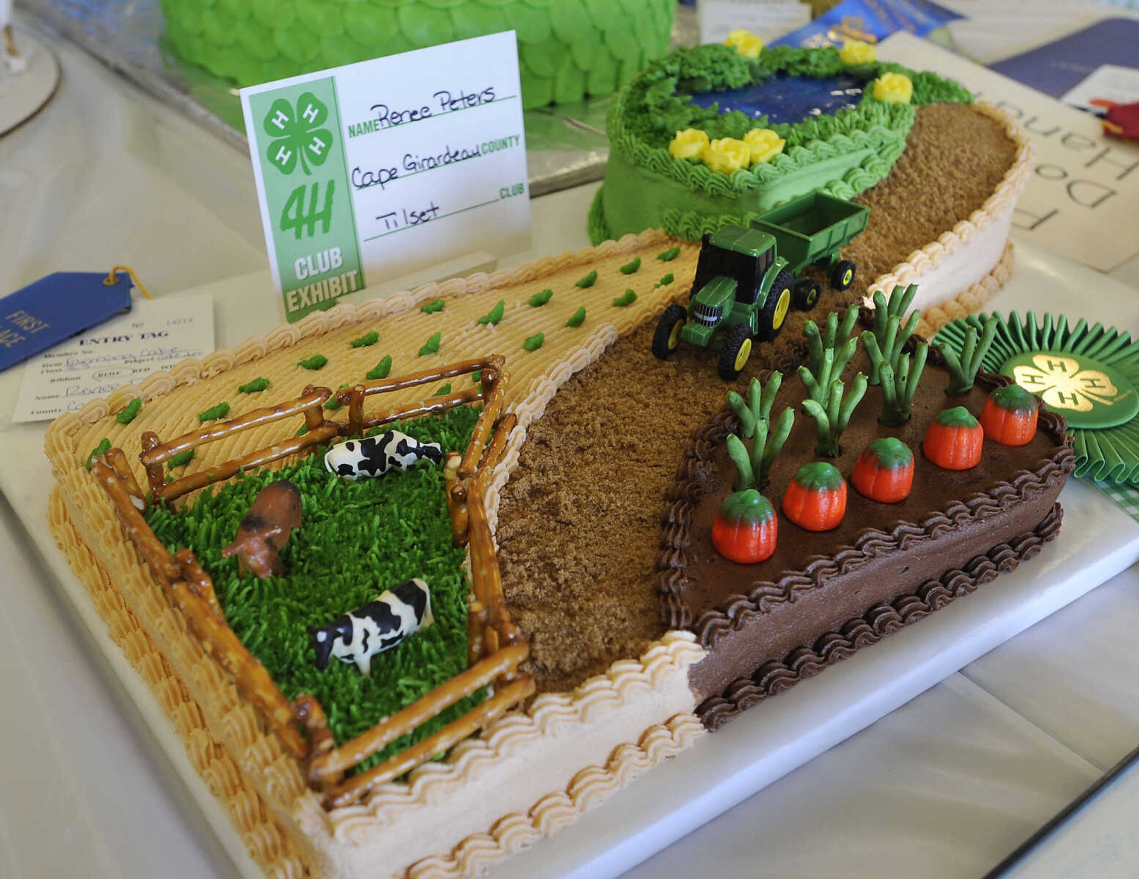 Renee Peters of Cape Girardeau received the reserve grand champion award and best of show for cake decorating with her Farming Cake in the 4-H Club exhibit Sunday, Sept. 7, 2014 at the SEMO District Fair.