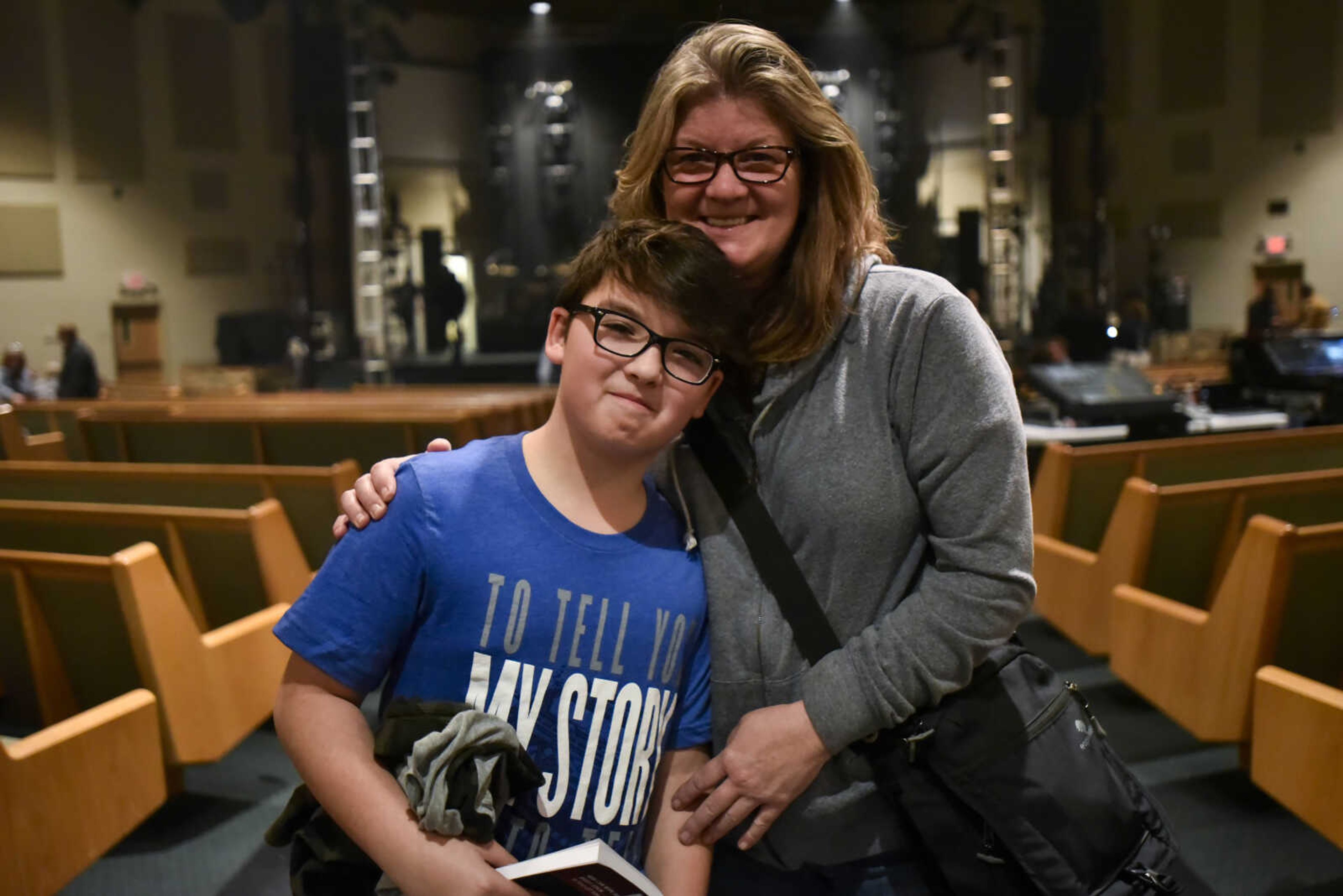 Charlotte Stagner stops for a photo with her grandson, Jacob Ford, 13, after a Big Daddy Weave concert Wednesday, March 14, 2018, at Cape Bible Chapel in Cape Girardeau.