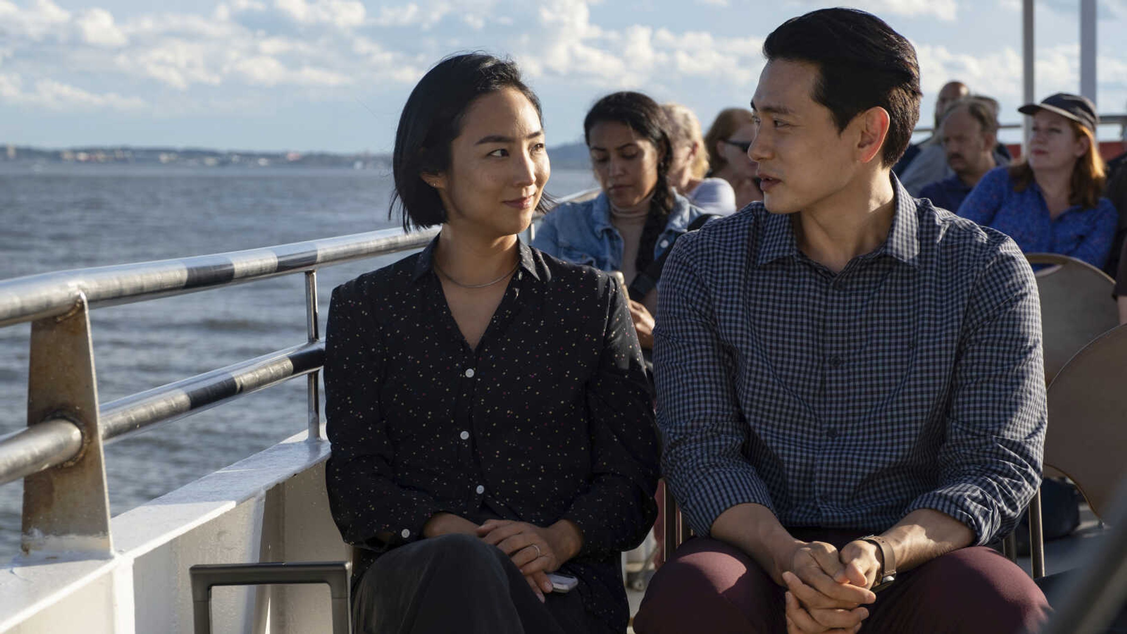 Greta Lee, left, and Teo Yoo in a scene from "Past Lives".