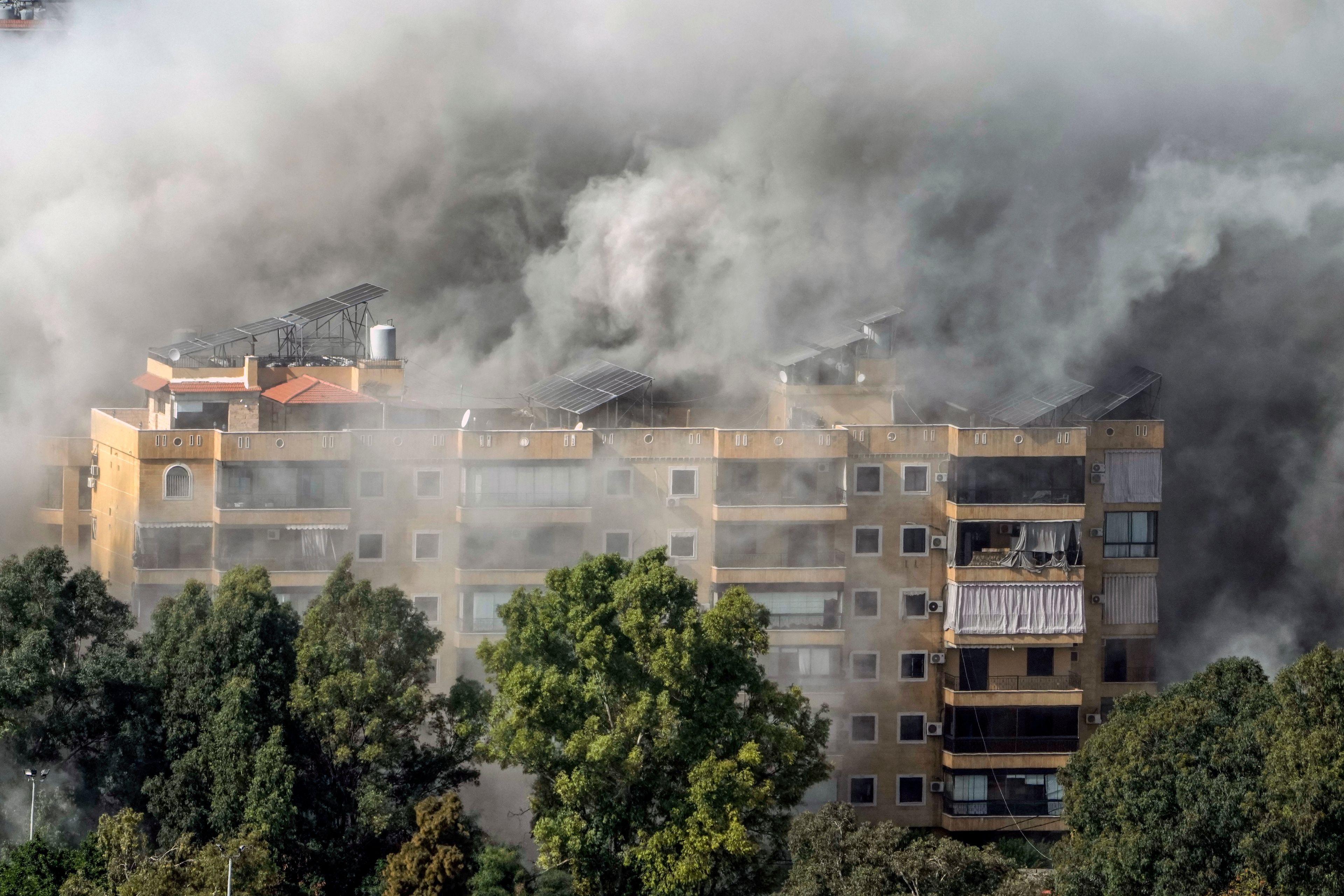 Smoke rises after an Israeli airstrike on Dahiyeh, in the southern suburb of Beirut, Lebanon, Tuesday, Nov. 12, 2024. (AP Photo/Bilal Hussein)