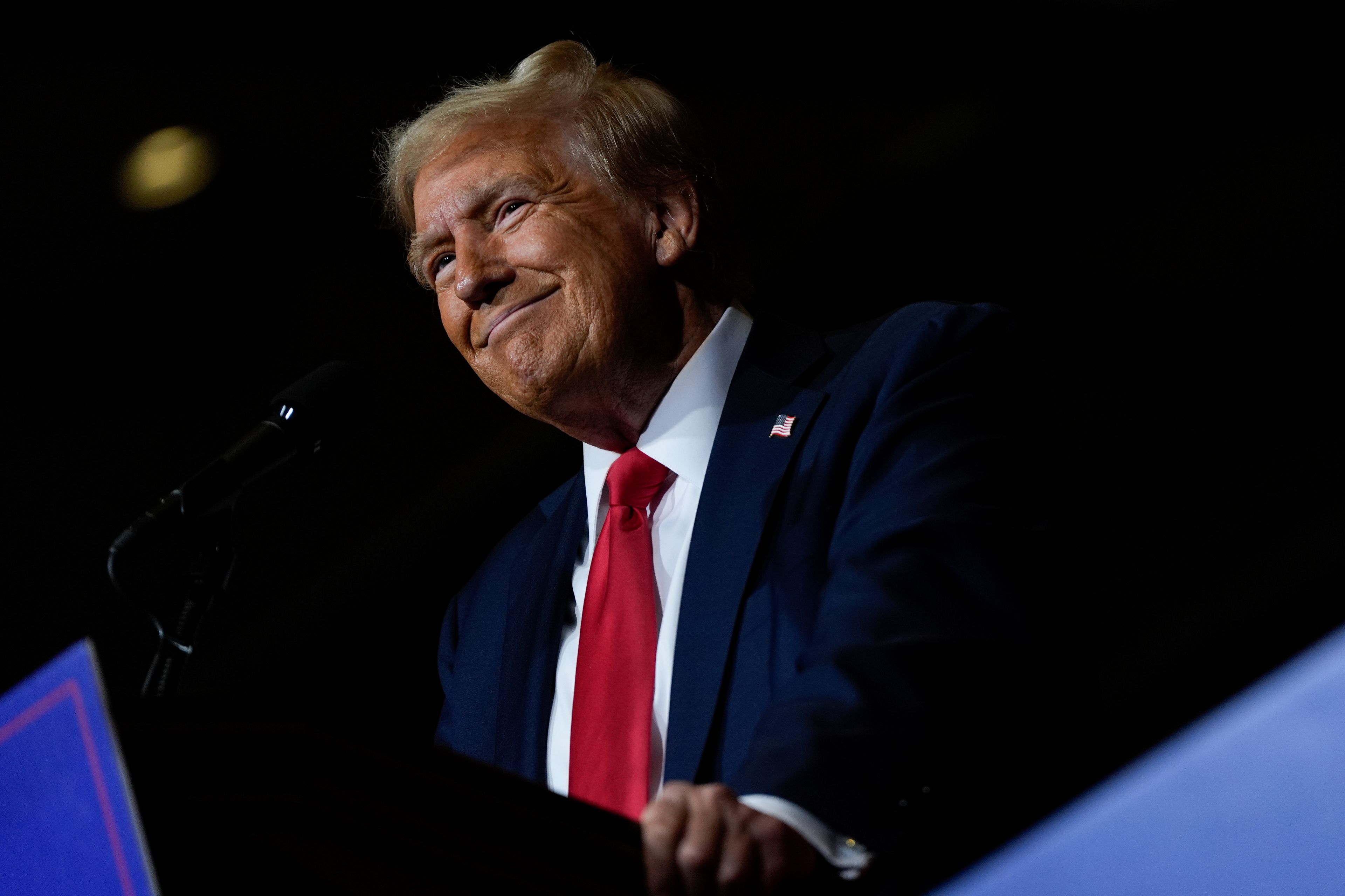 Republican presidential nominee former President Donald Trump speaks at a campaign rally at Grand Sierra Resort and Casino, Friday, Oct. 11, 2024, in Reno, Nev. (AP Photo/Julia Demaree Nikhinson)