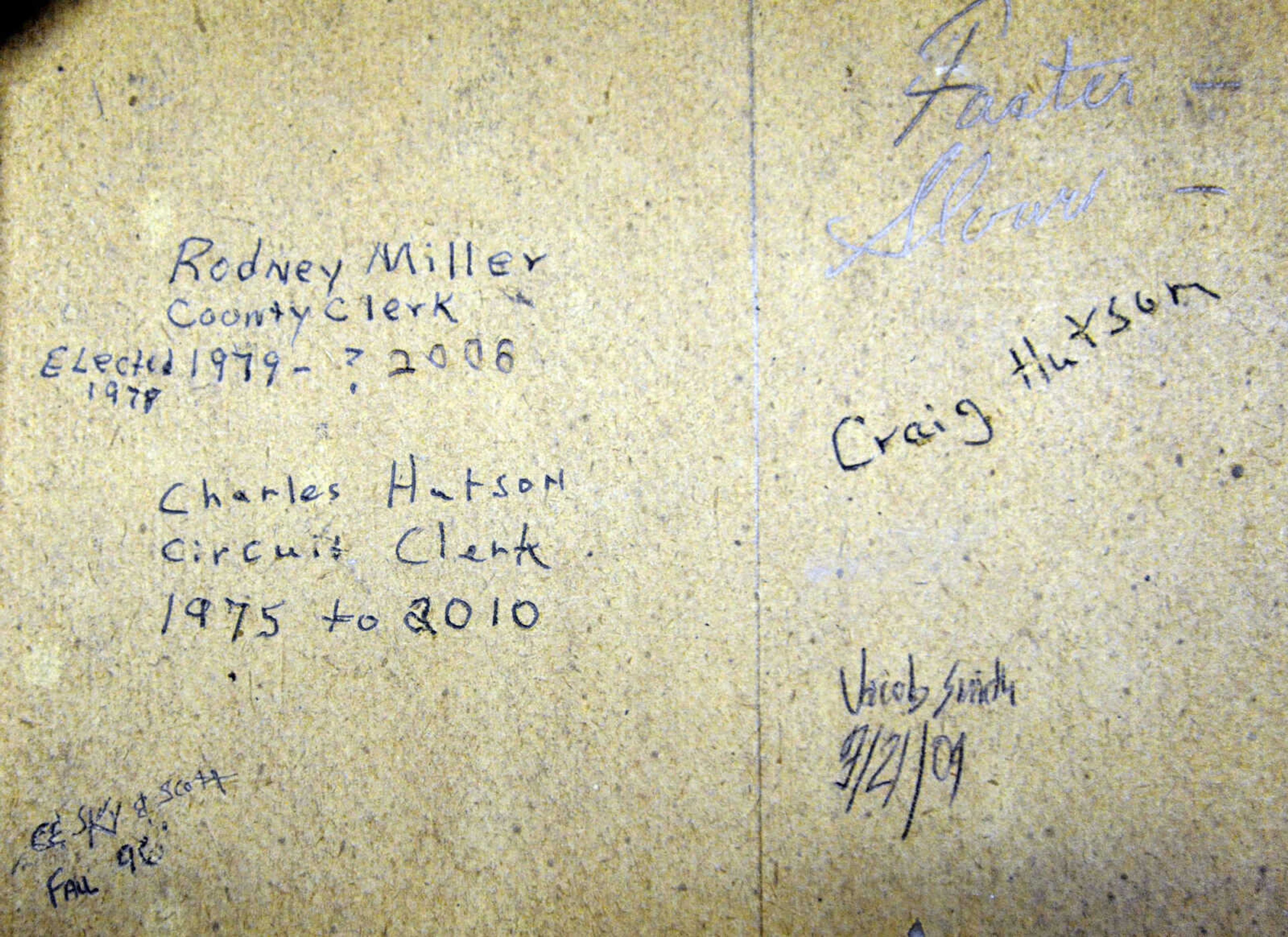 LAURA SIMON ~ lsimon@semissourian.com

Messages and names are seen on the wall of the clock room of the Cape Girardeau County Courthouse in Jackson, Missouri, Wednesday, Feb. 18, 2015.