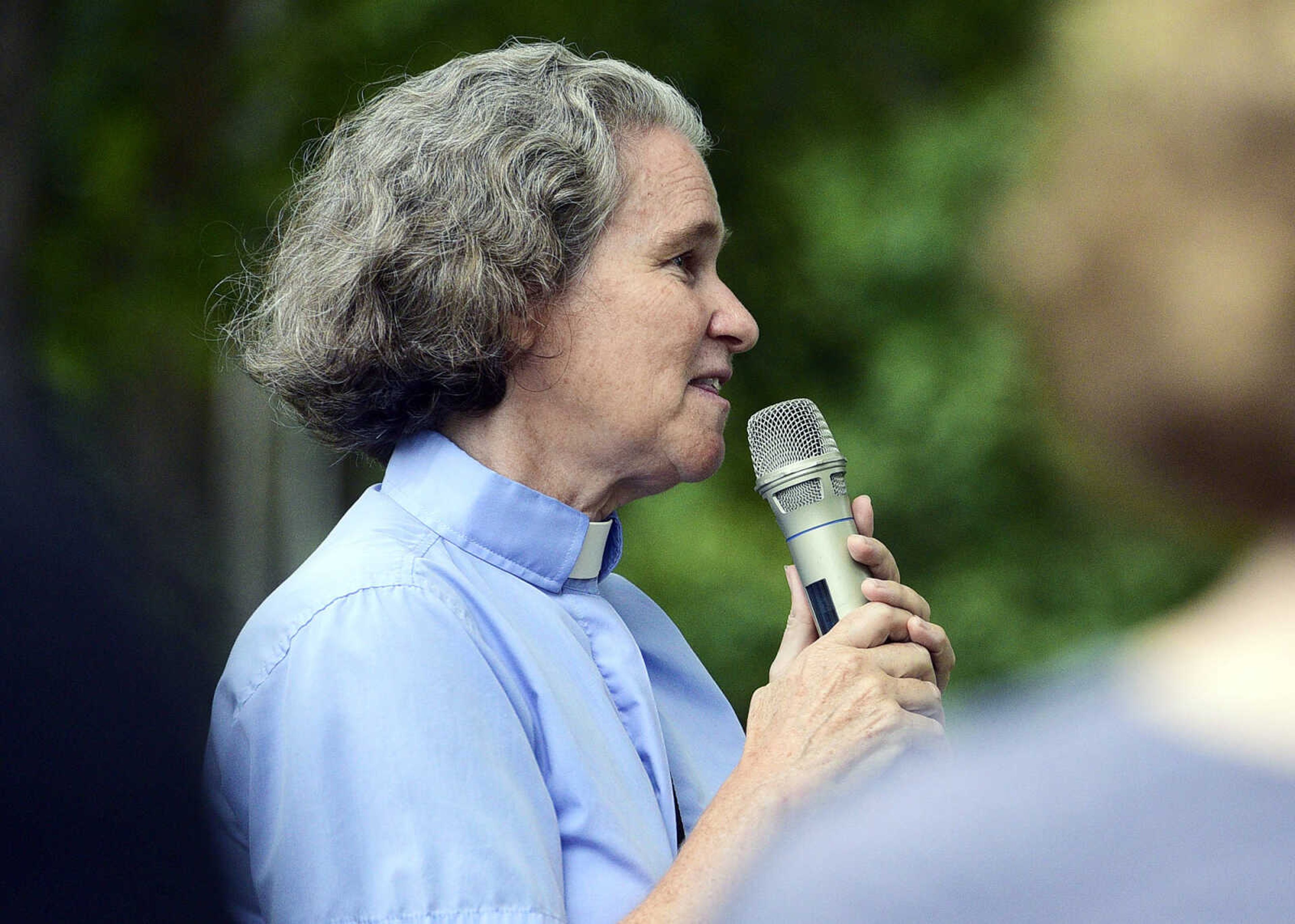 LAURA SIMON ~ lsimon@semissourian.comEdie Bird speaks during the Love, Not Hate rally on Sunday evening, Aug. 13, 2017, at Ivers Square in Cape Girardeau.