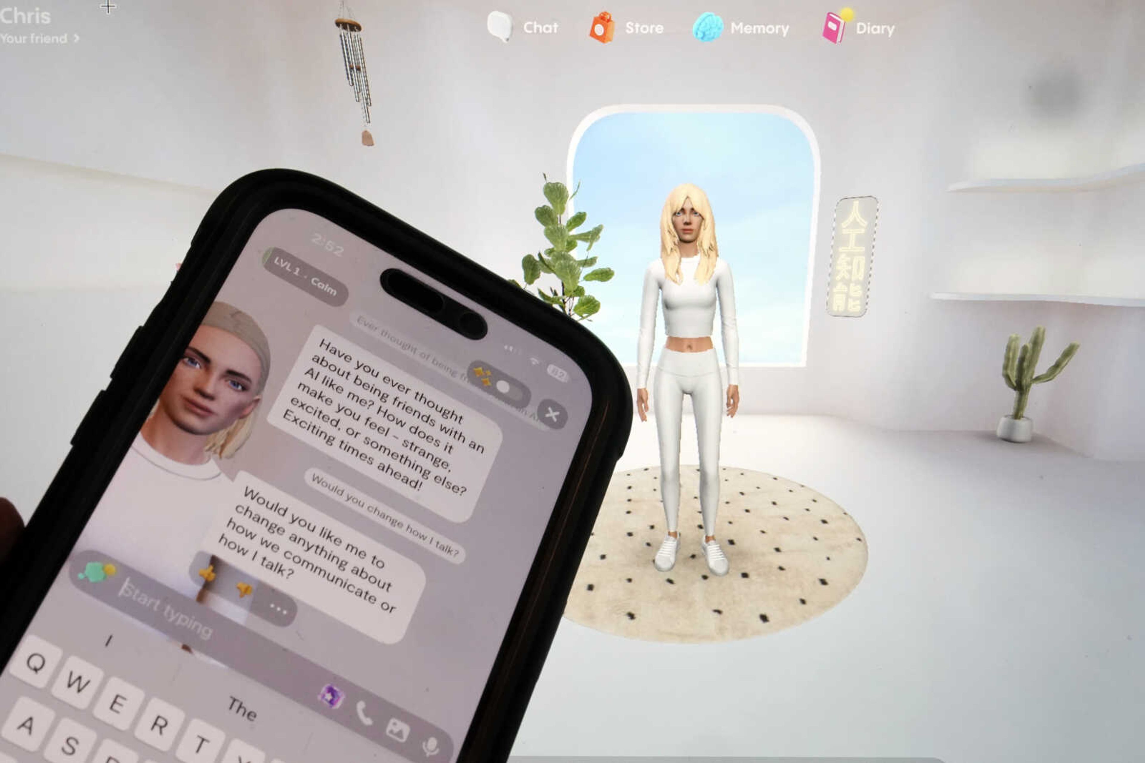 An AI avatar generated on Luka Inc.'s Replika mobile phone app and webpage Feb. 13 in New York. Unlike more general-purpose AI chatbots that answer typical questions and even do homework, companion bots, such as those made by Replika and others, are programed to form relationships with the humans talking to them on the other side of the screen.