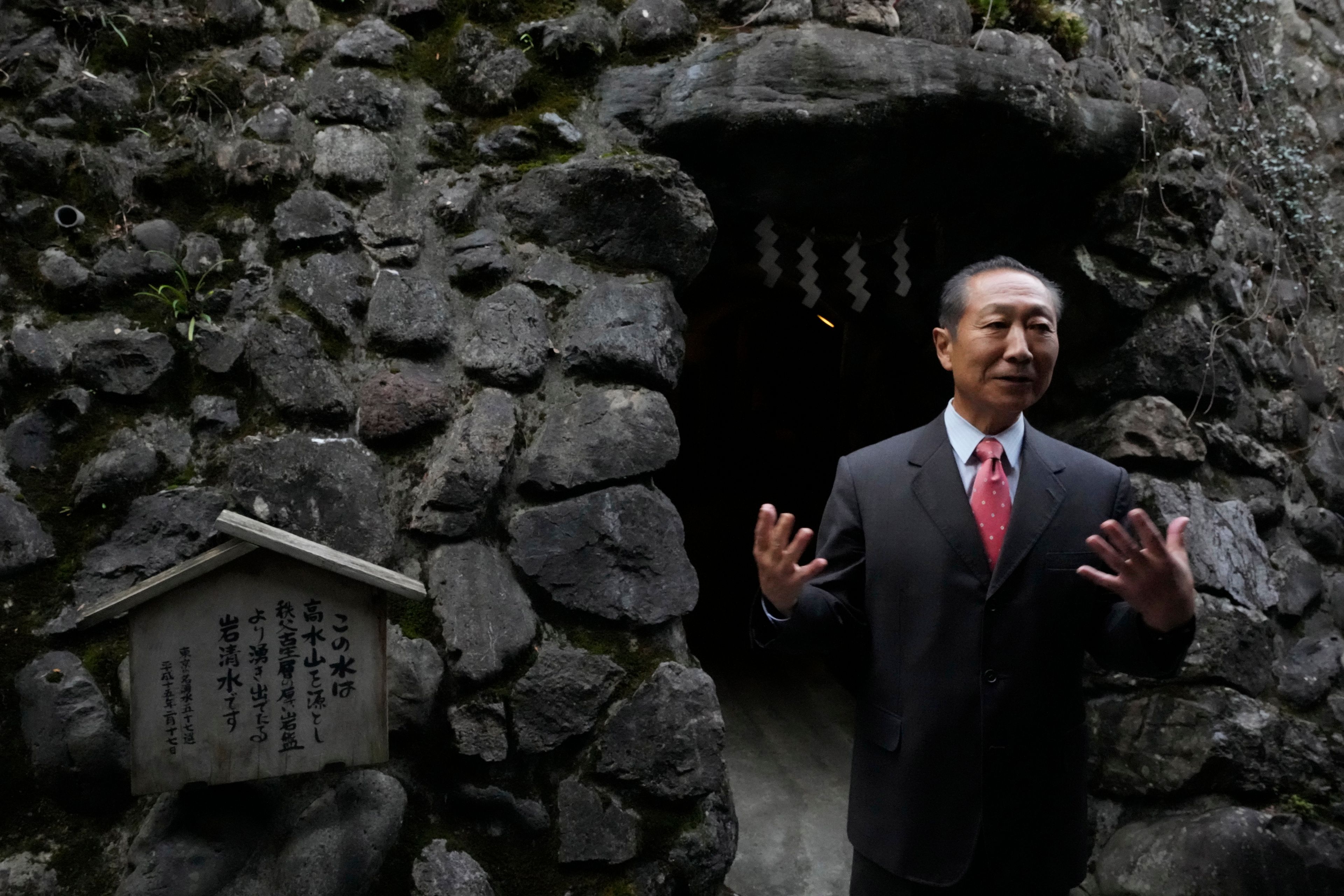 Junichiro Ozawa, head of Ozawa Sake Brewery, speaks during a media tour at the brewery in Ome, on the western outskirts of Tokyo, Japan, Wednesday, Nov. 13, 2024. (AP Photo/Hiro Komae)