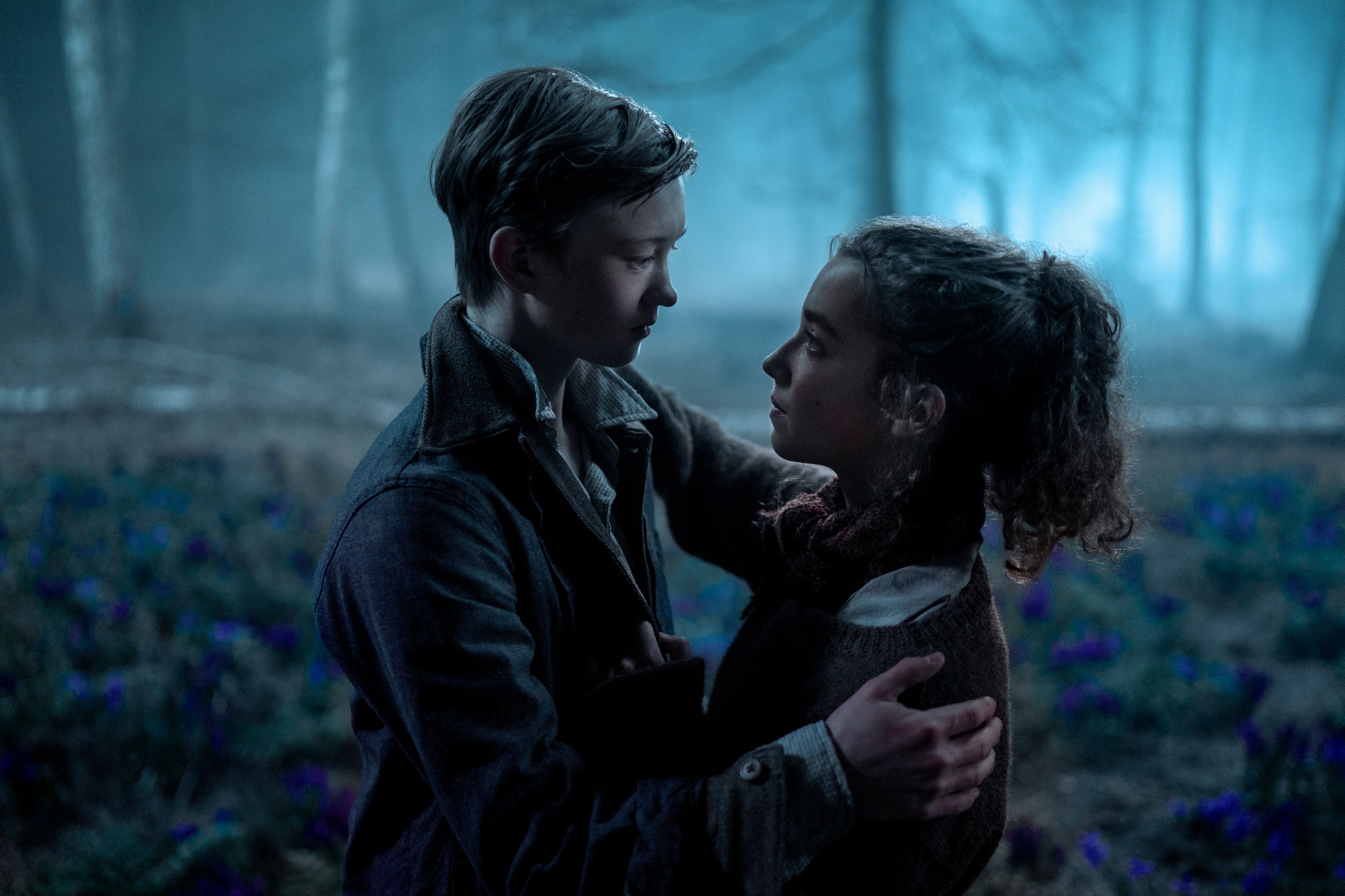 This image released by Lionsgate shows Orlando Schwerdt, left, and Ariella Glaser in a scene from "White Bird: A Wonder Story." (Larry Horricks/Lionsgate via AP)