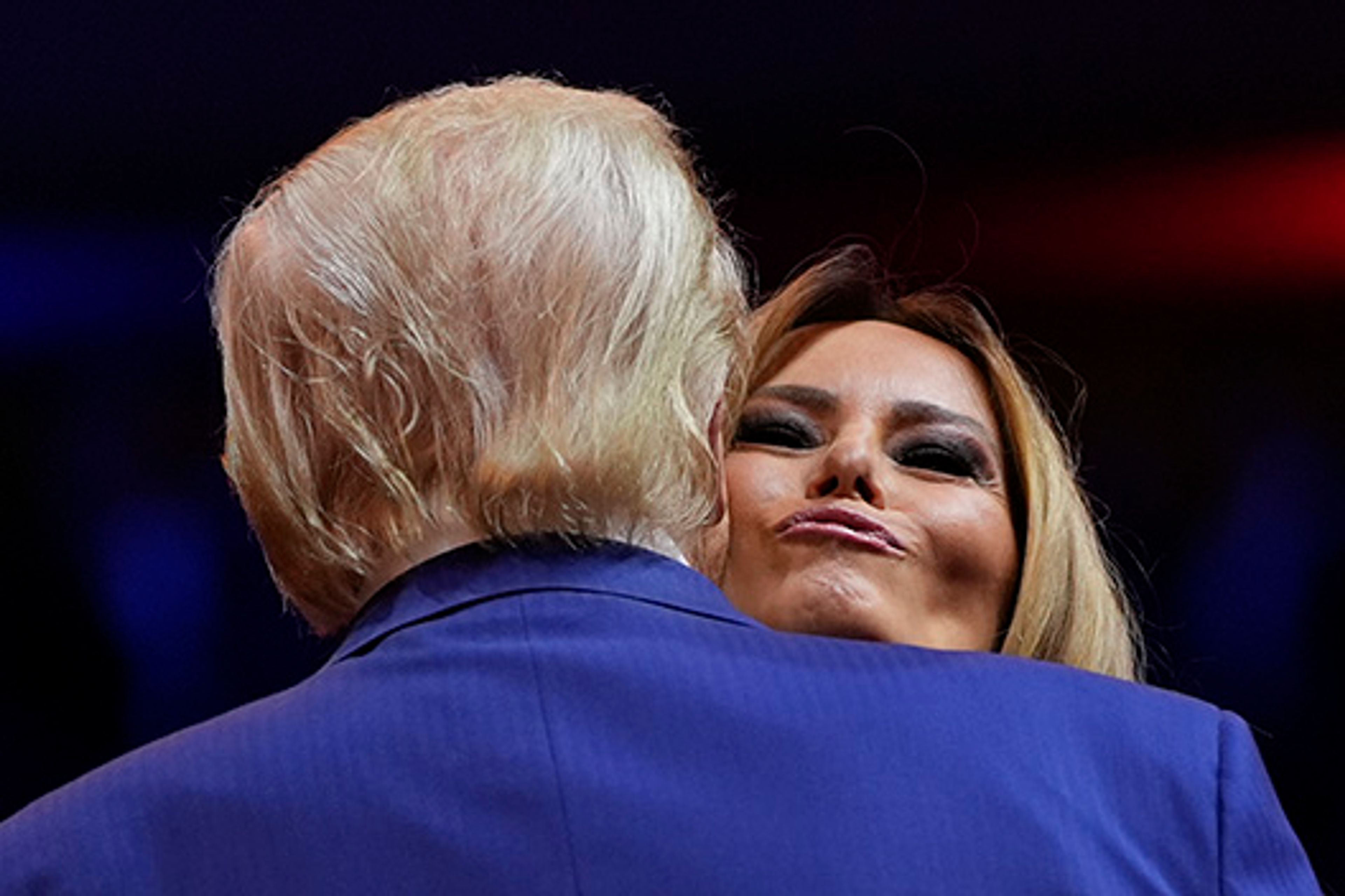 Republican presidential nominee former President Donald Trump greets former first lady Melania Trump during a campaign rally at Madison Square Garden, Sunday, Oct. 27, 2024, in New York.