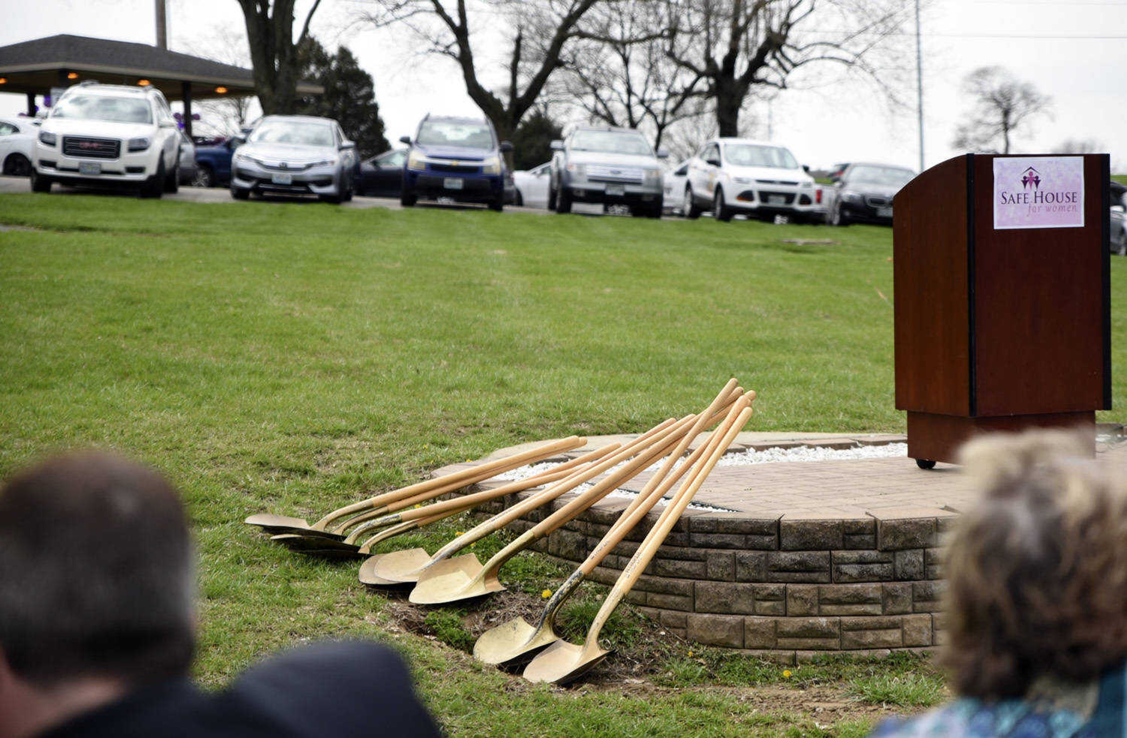 Community members gather at Cape County Park North for a symbolic ground-breaking ceremony for the new women's safe house on Friday, April 6, 2018, in Cape Girardeau.