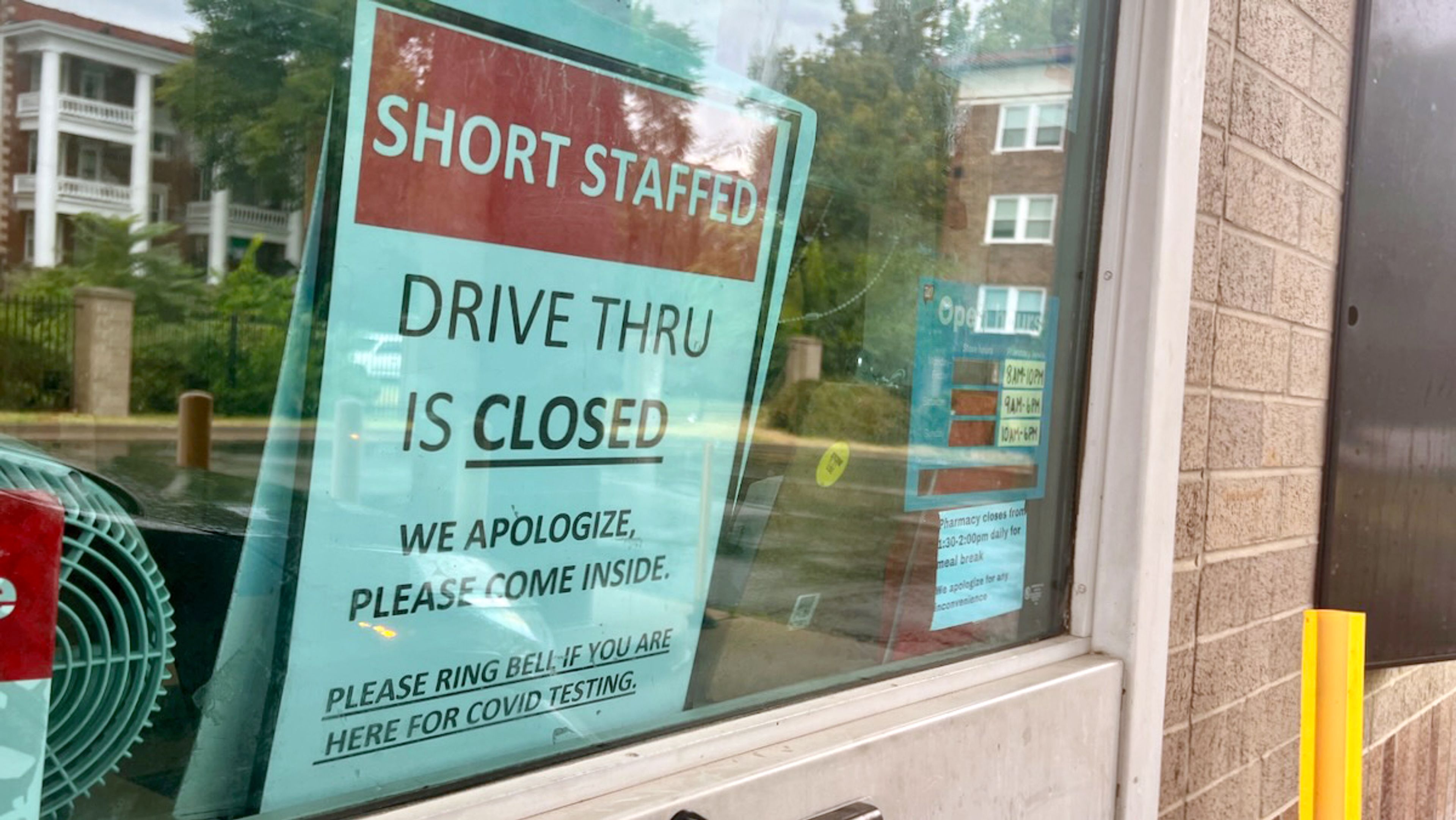 A closed drive-thru window at a Walgreens in Kansas City.
There aren’t enough pharmacists to meet demand, and the problem is expected to get worse.