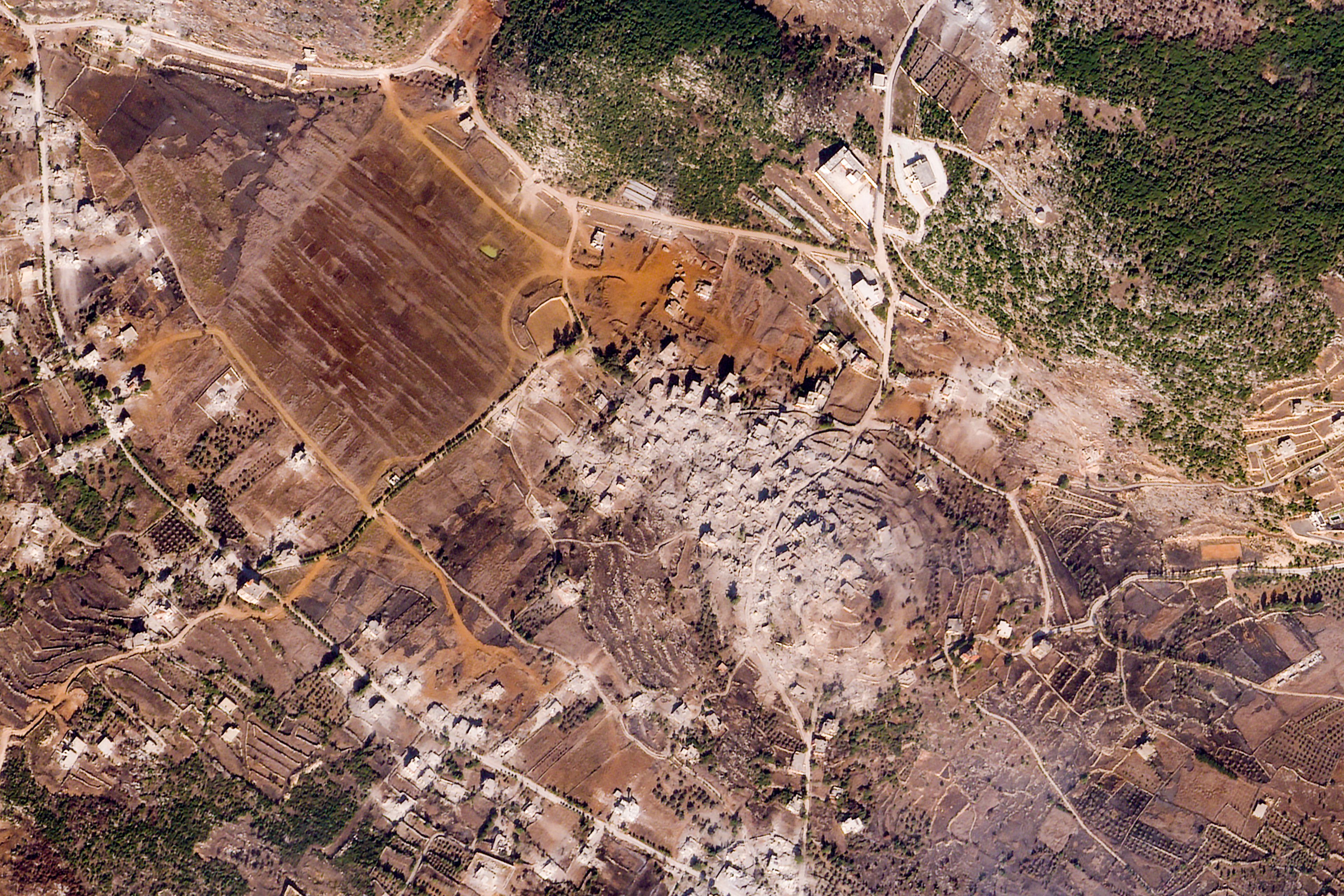 This Oct. 24 2024, satellite image from Planet Labs PBC shows the village of Ramyah in southern Lebanon. (Planet Labs PBC via AP)