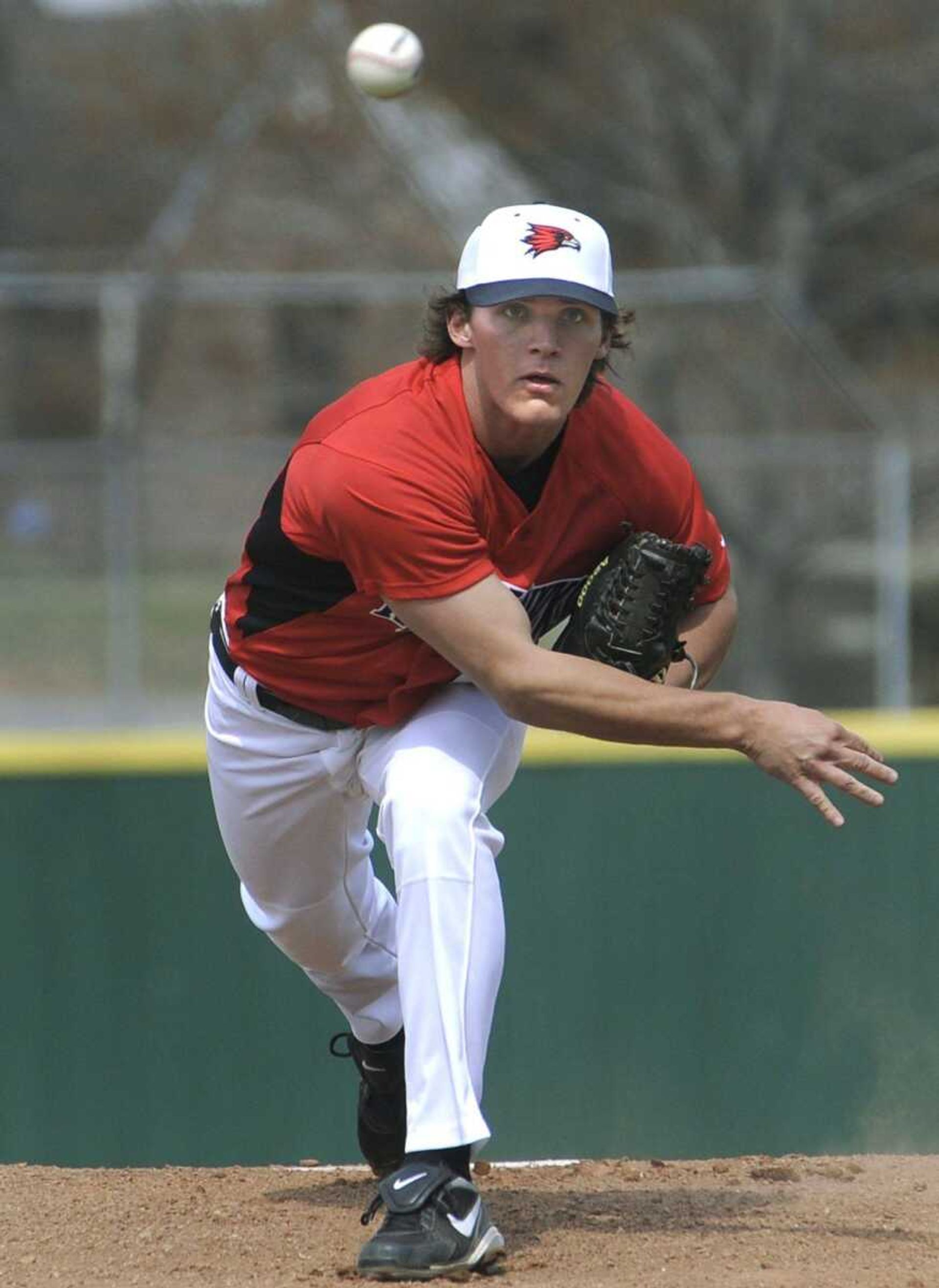 Southeast Missouri State starting pitcher Brad LaBruyere throws to a Wright State batter during the first inning Sunday at Capaha Field. LaBruyere allowed one run in six innings.