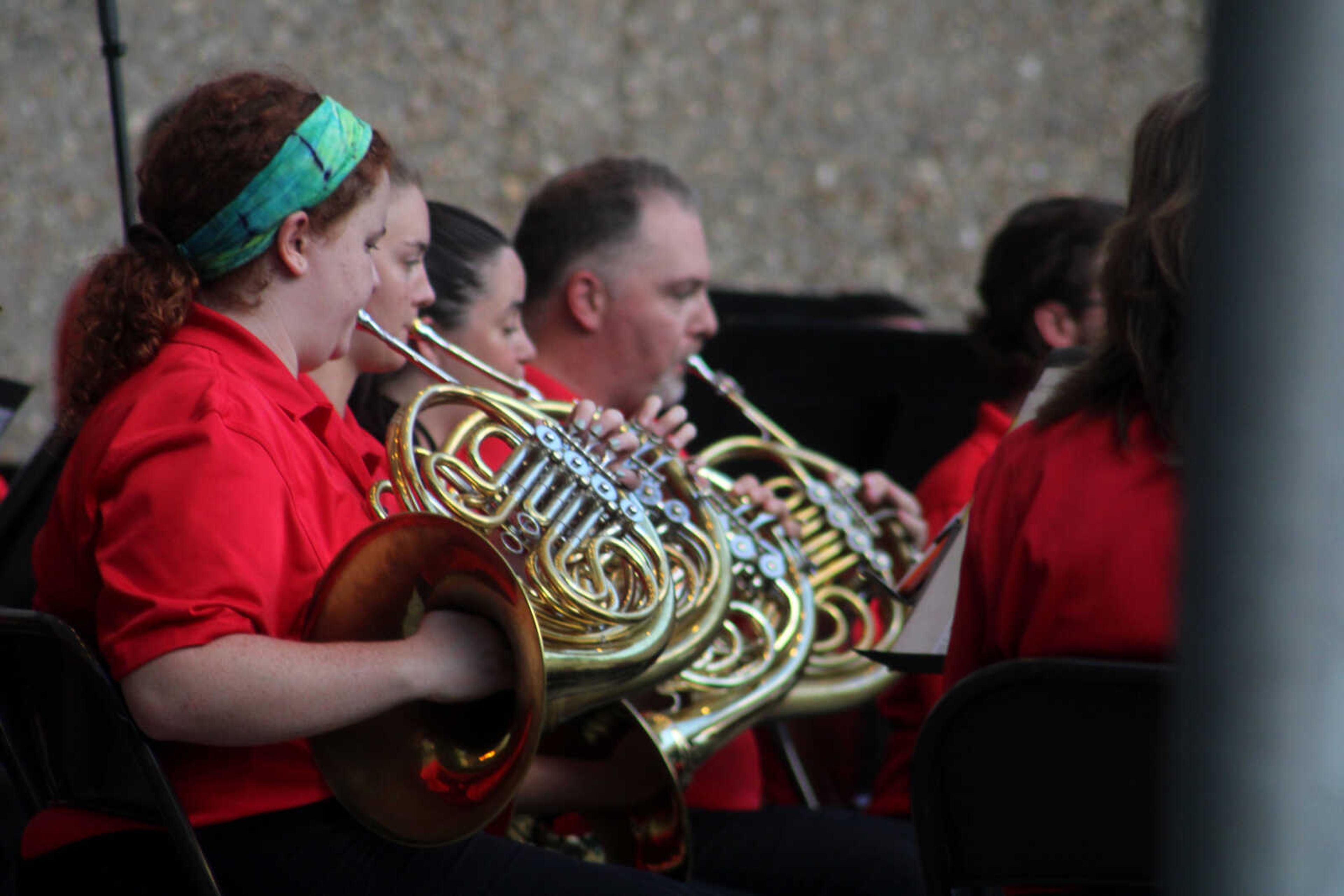 French horn players in the Jackson Municipal Band perform at the Nick Leist Memorial Bandshell in Jackson City Park on Thursday, July 15, 2021, in Jackson.