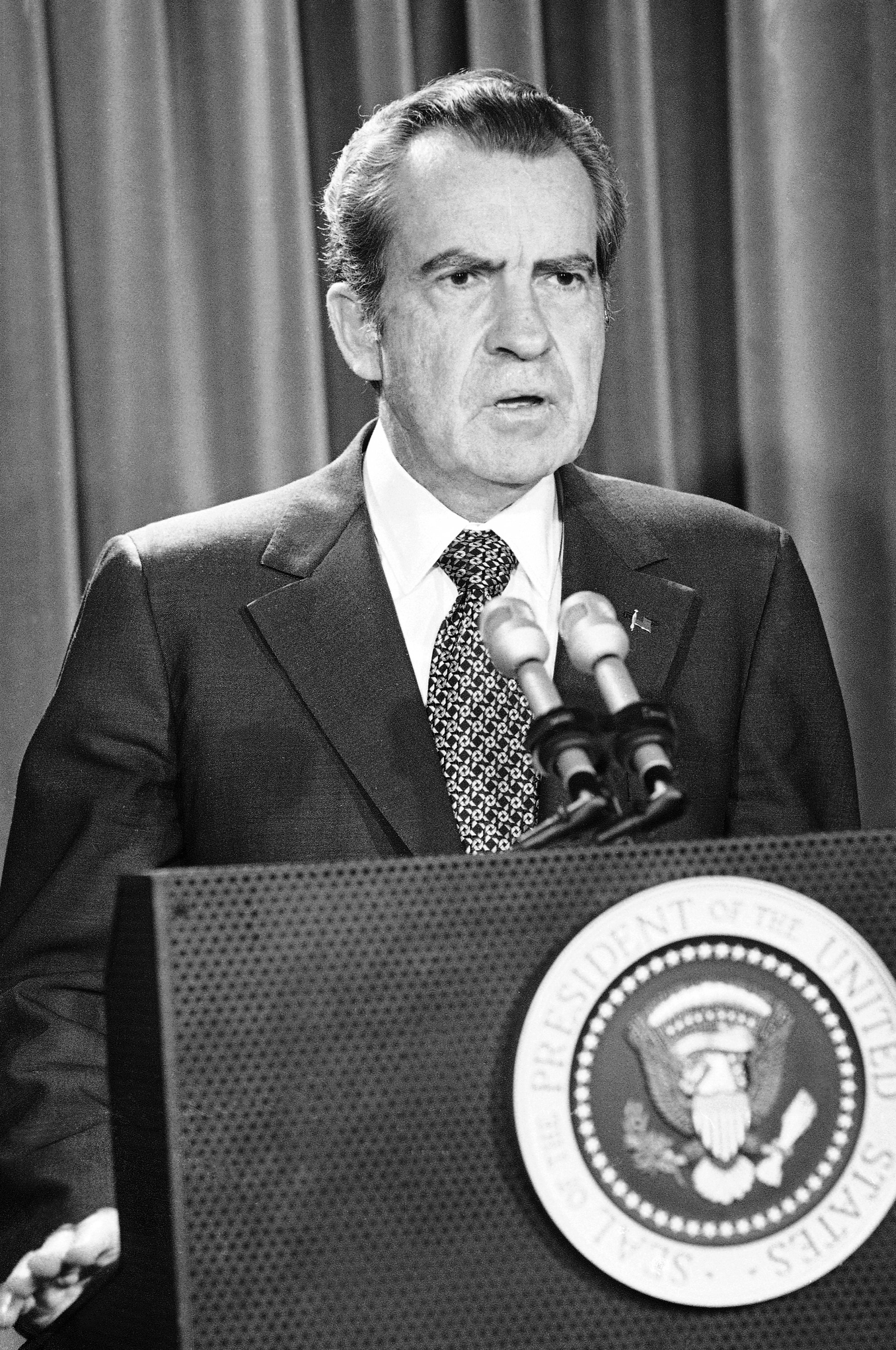 President Richard Nixon tells at a White House news briefing in Washington on April 17, 1973, there have been “major developments” in the Watergate affair, and promised to suspend any government employee indicted in the wiretapping case. 