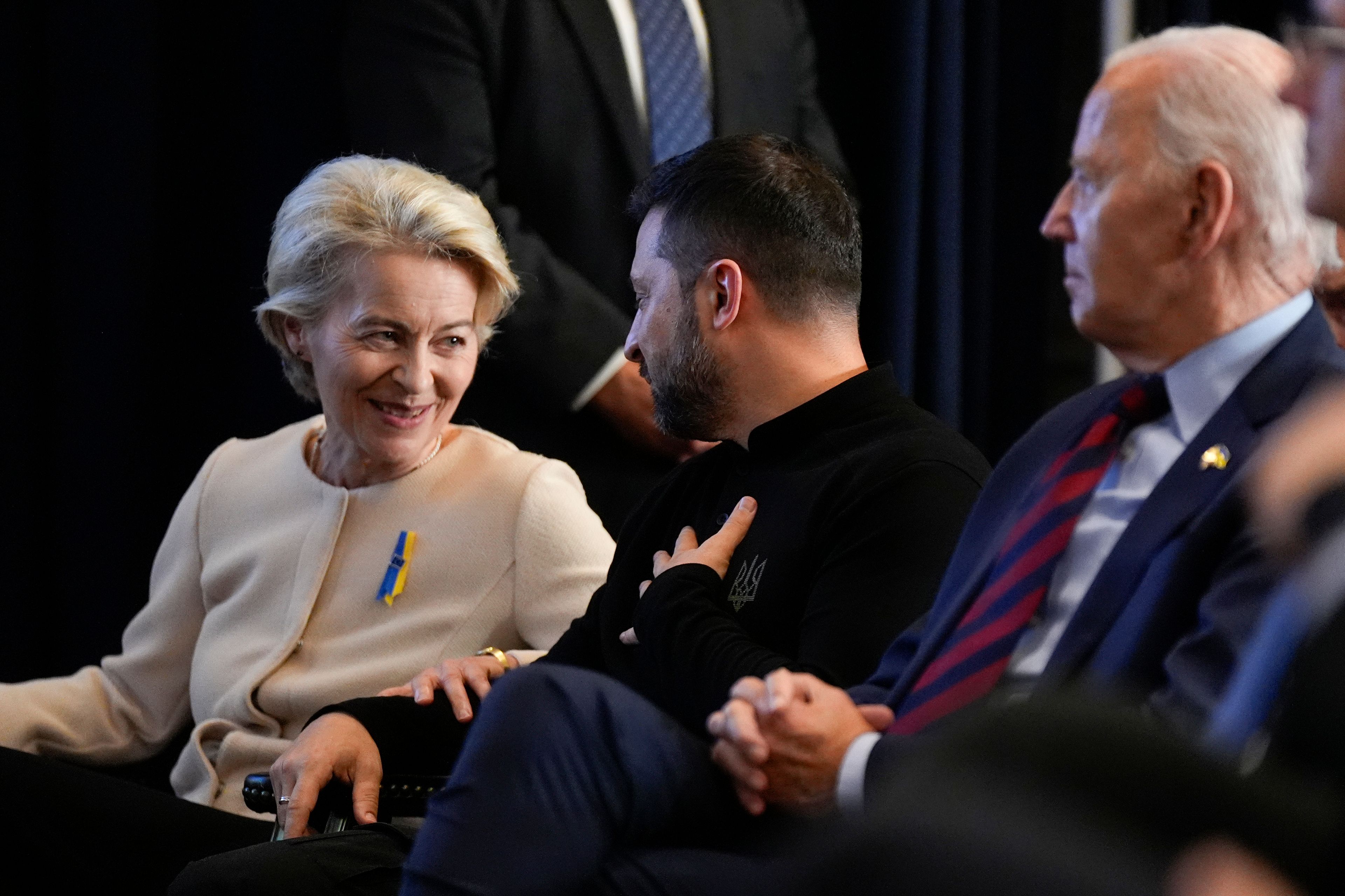 President Joe Biden hosts an event with Ukraine President Volodymyr Zelenskyy, European Commission President Ursula von der Leyen, left, and other world leaders launching a Joint Declaration of Support for Ukrainian Recovery and Reconstruction, Wednesday, Sept. 25, 2024, in New York. (AP Photo/Manuel Balce Ceneta)